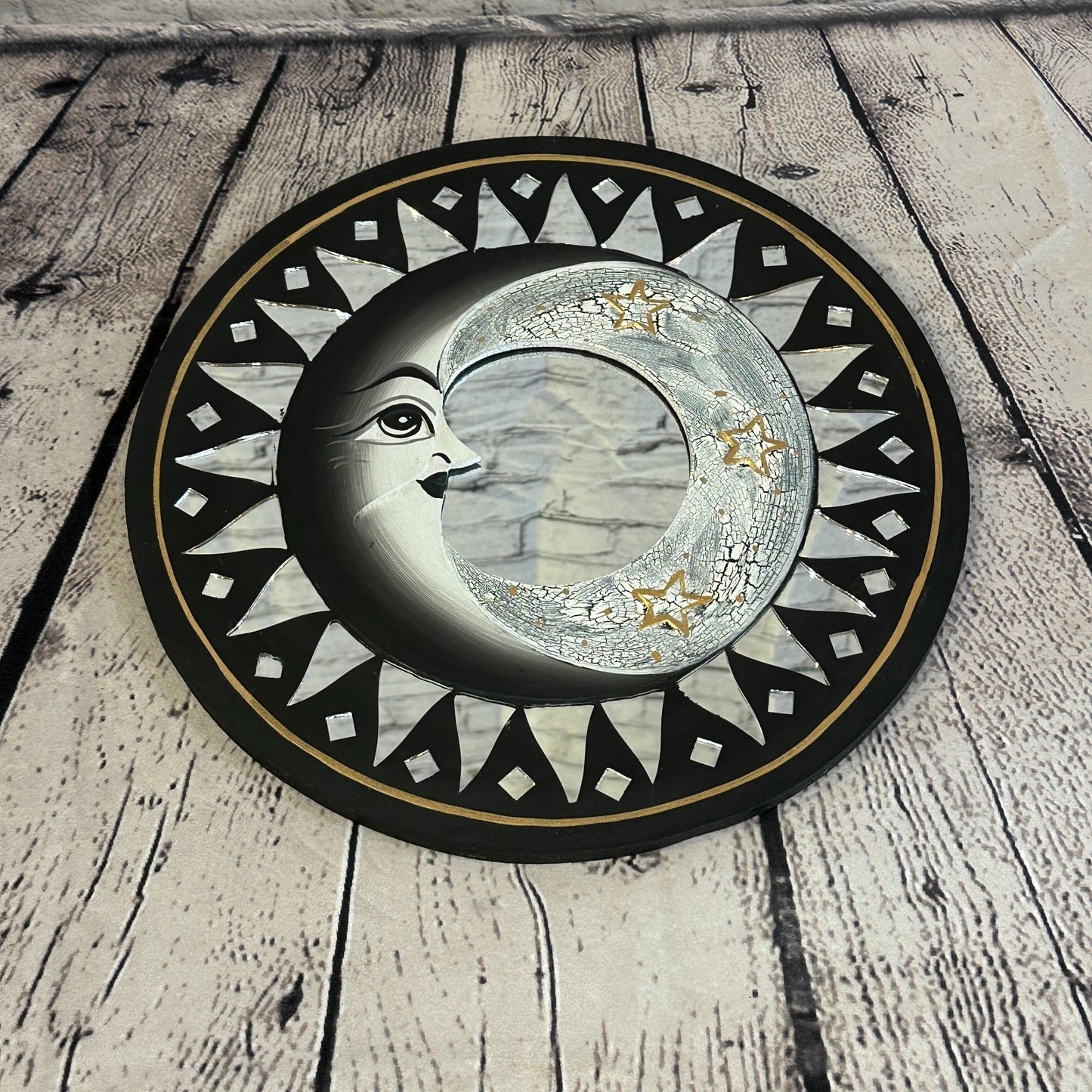 Black Full Moon Mosaic Tile Wall Mirror 40cm x 40cm 16 Inches Handmade Fairtrade2