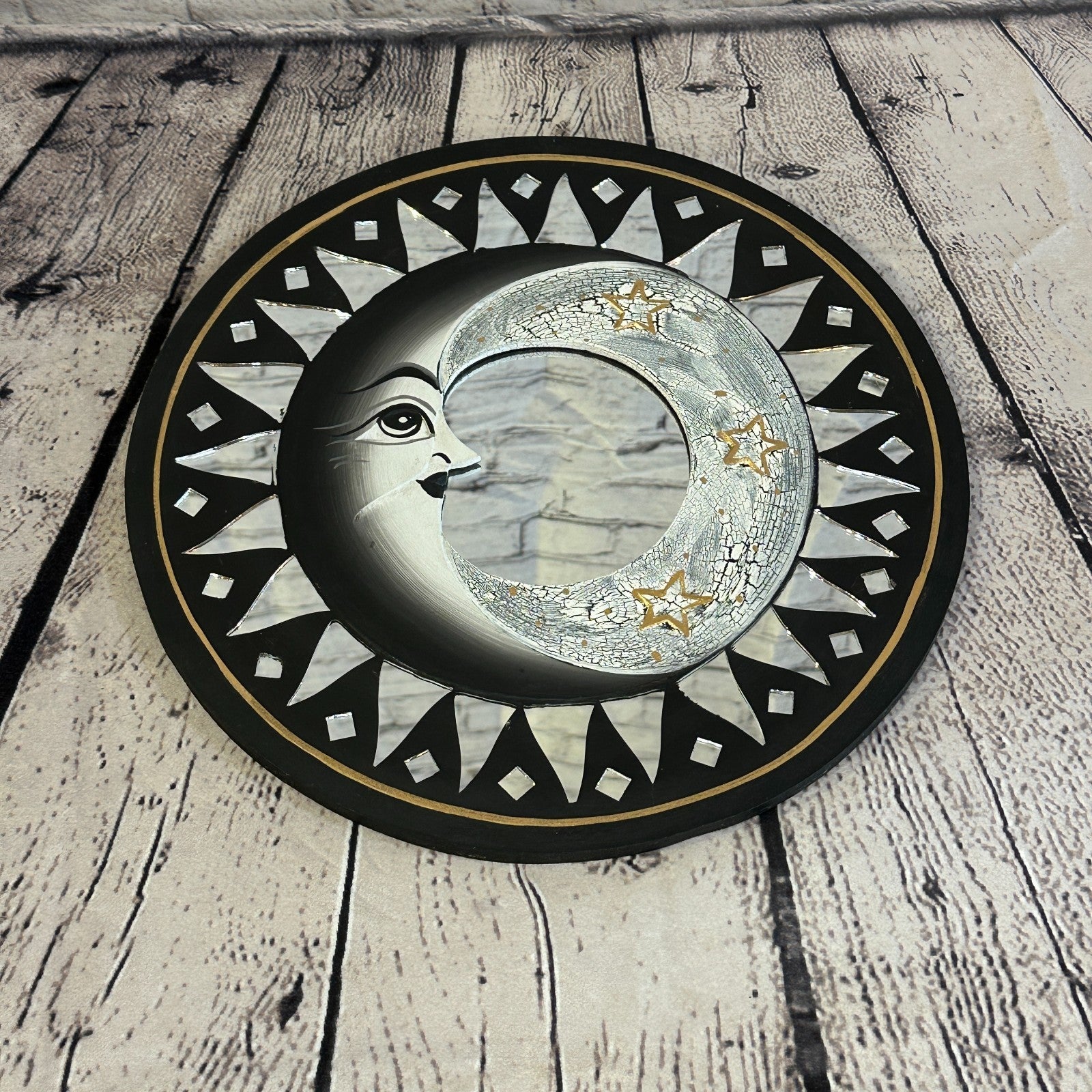 Black Full Moon Mosaic Tile Wall Mirror 40cm x 40cm 16 Inches Handmade Fairtrade2