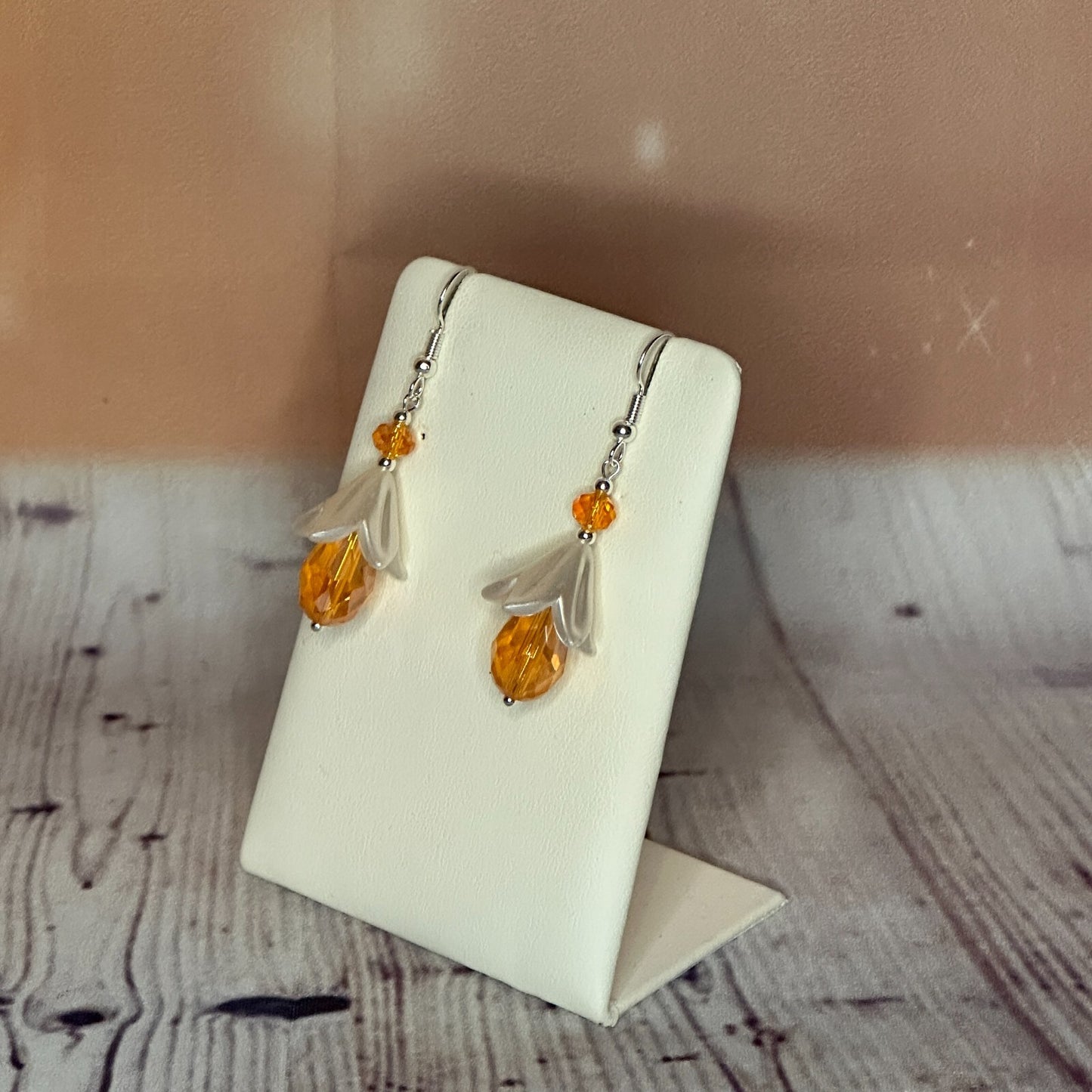 Orange Drop Crystal Lily Flower With Dangle Drop Earrings Handmade UK Jewellery1