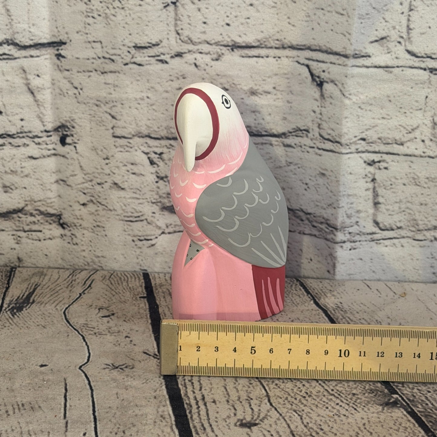 15cm Bright Pink Parrot Bird Ornament Statue Fair Trade Hand Made Carved Wood8