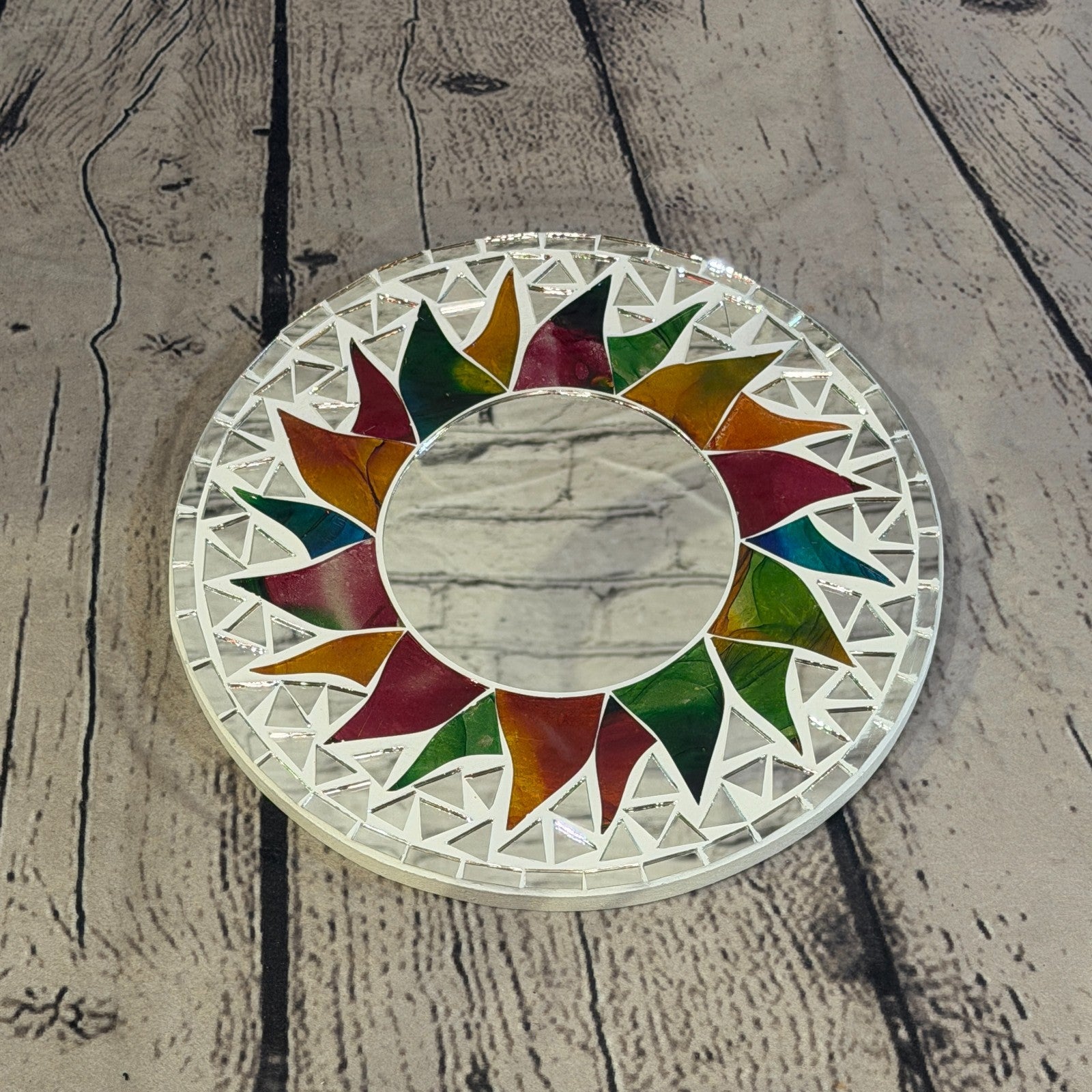 Rainbow White Sun Flame Mosaic Tile Wall Mirror 20cm x 20cm 8 Inches Handmade2