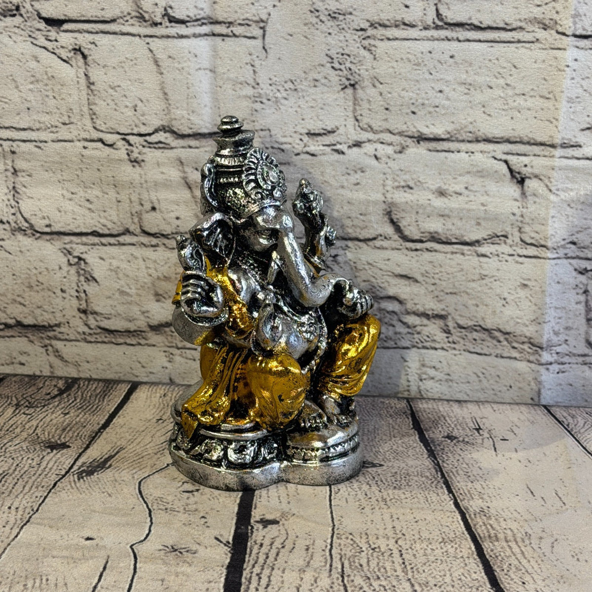 Gold & Silver 18cm Large Ganesh Ganesa Sitting On Lotus Statue Resin Hindu2