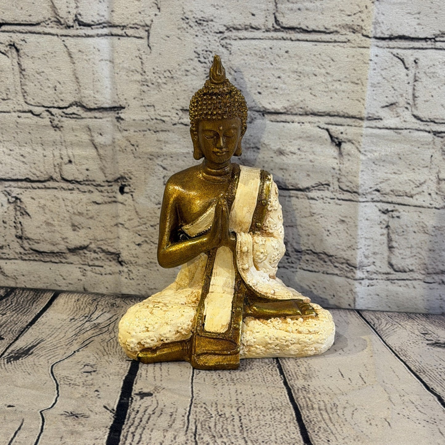 Cream & Bronze 20cm x 15cm Small Thai Spike Buddha Sitting Statue Resin Hindu1