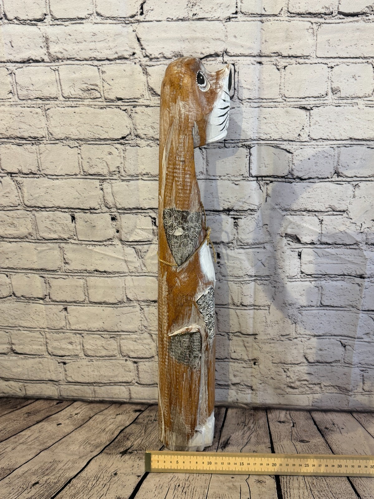 60cm Light Brown Wooden Shabby Dog Statue Ornament Fair Trade Handcarved7