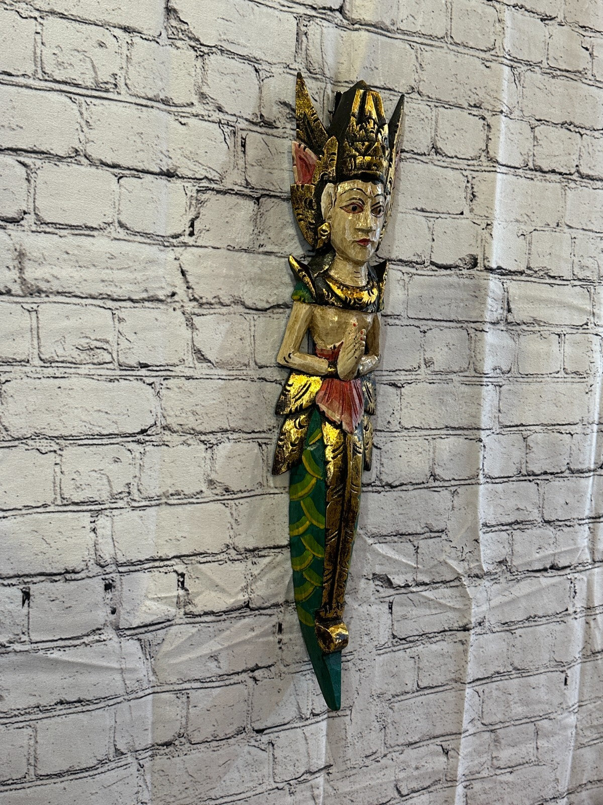 Plain Antique Colour Sita Dewi Bali Rice Goddess Wings Mermaid Wood 60cm Pair1