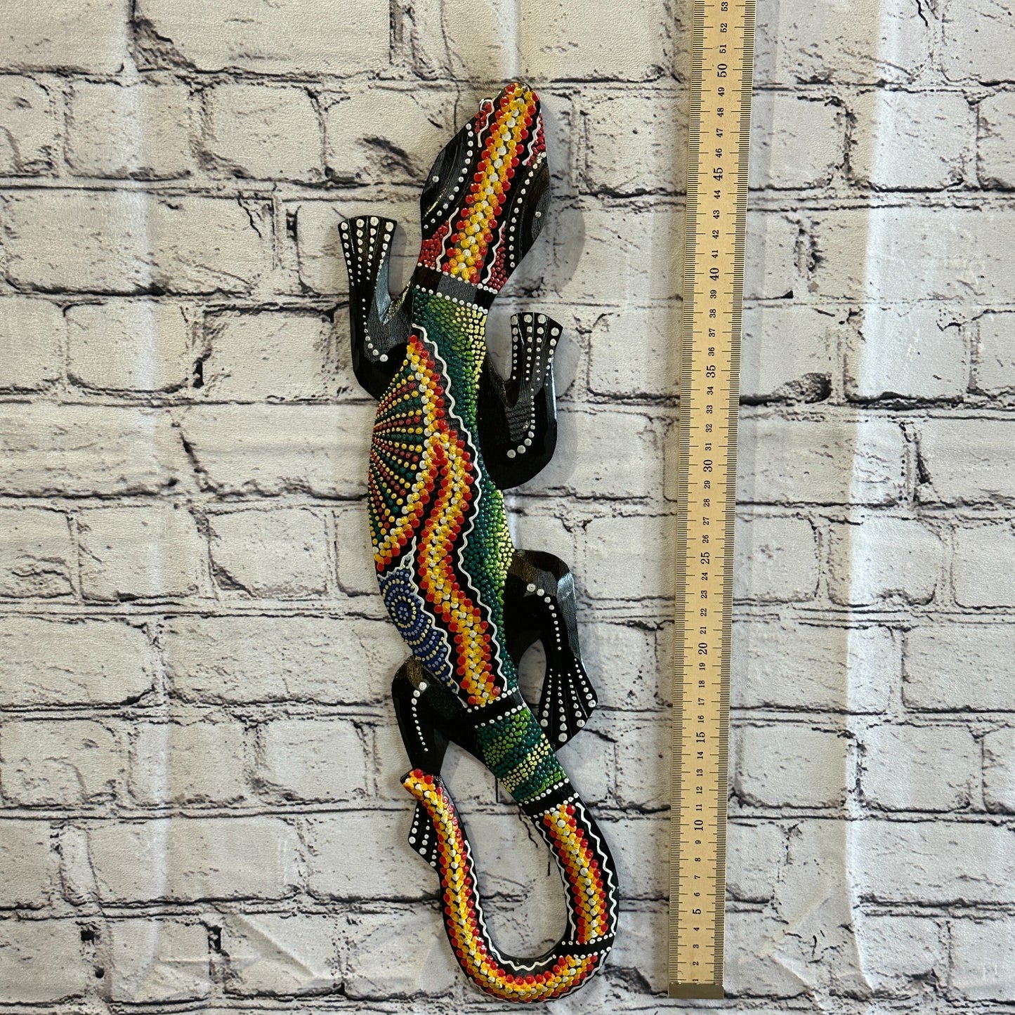 50cm Gecko Carved Wooden Dot Painted Ethnic Tribal Tiki Wall Art Handmade No 14