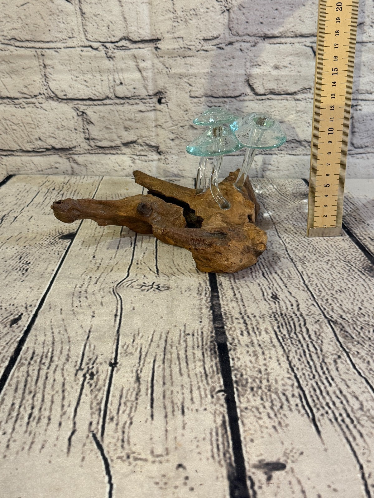 10cm Tall 3 Mushrooms Clear Colour Melted Glass Wood Decorative Glass Sculpture4