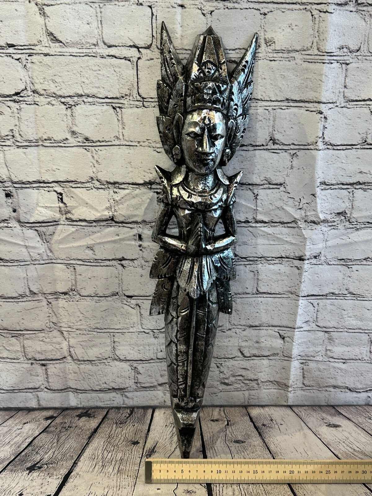 Silver Antique Colour Sita Dewi Bali Rice Goddess Wings Mermaid Wood 60cm Pair9