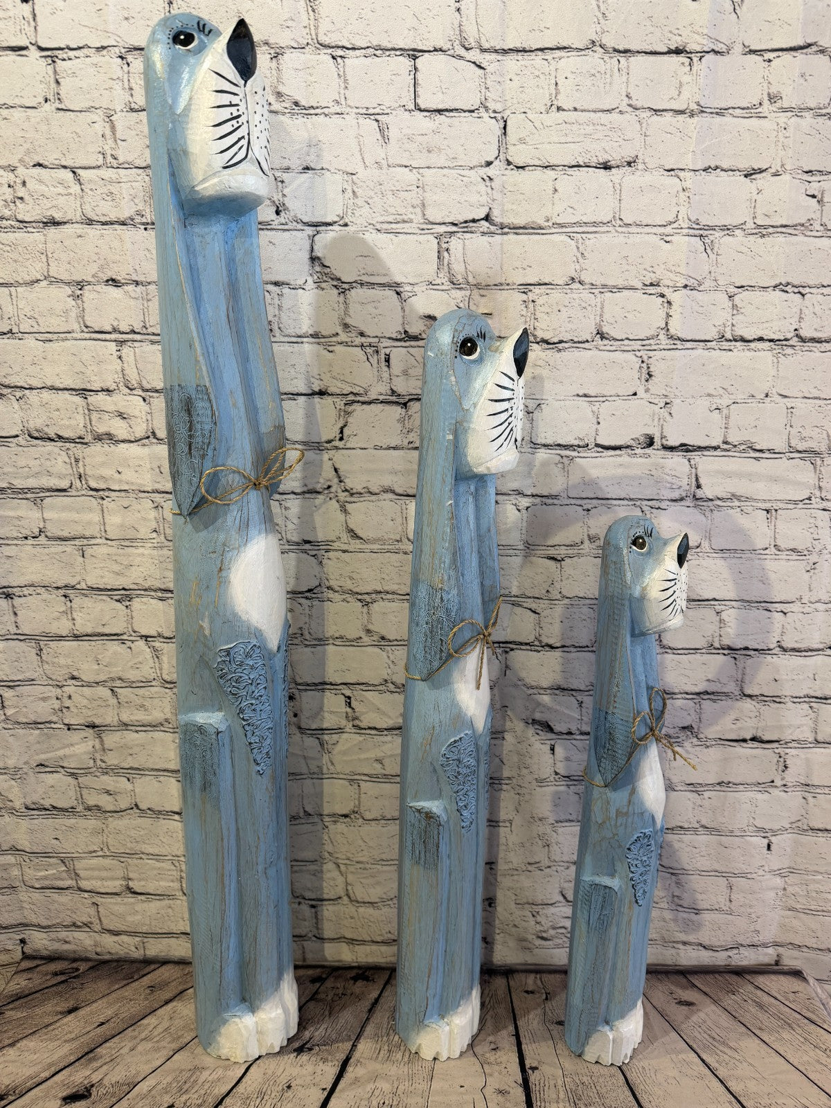 80cm Light Blue Wooden Shabby Dog Statue Ornament Fair Trade Handcarved8