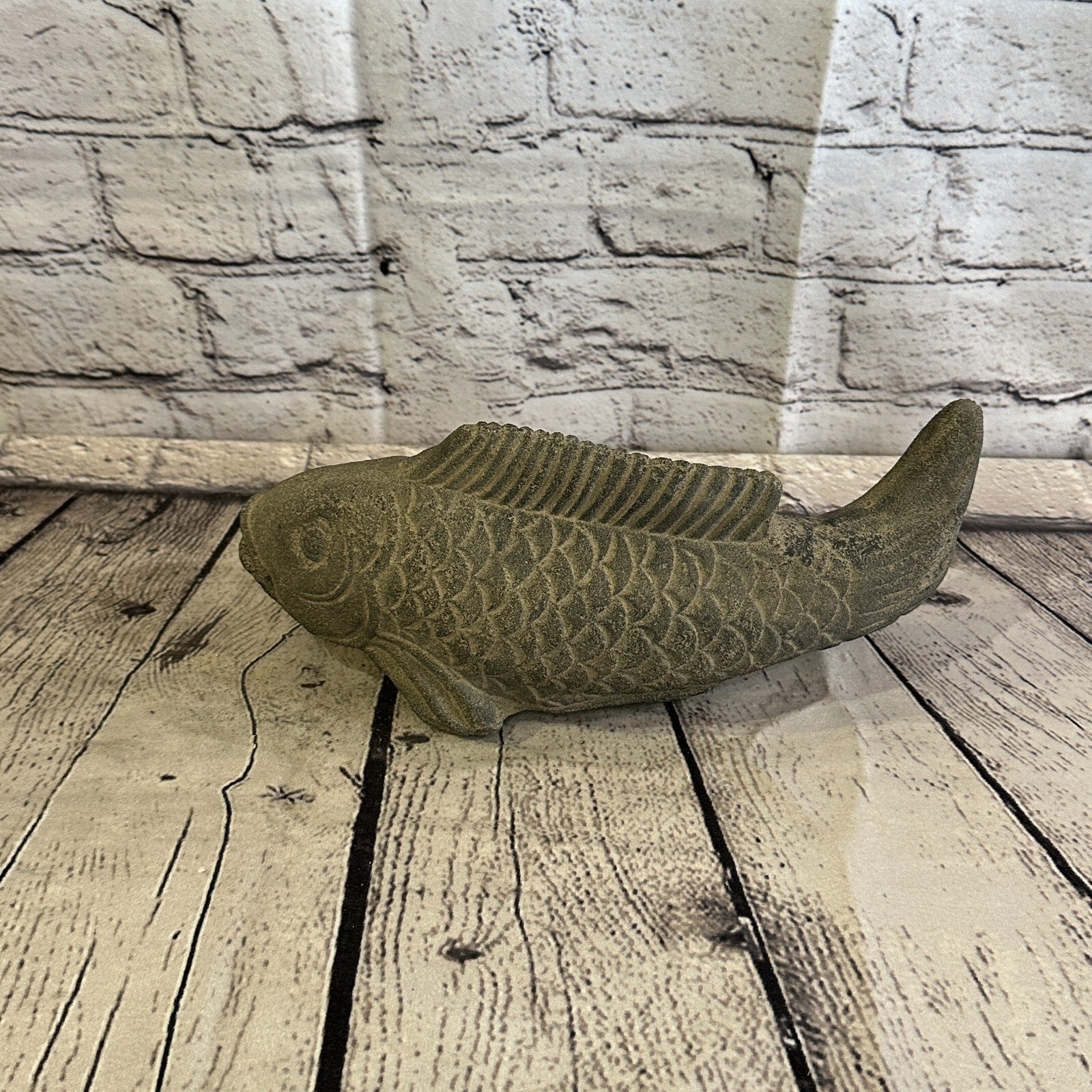 Koi Fish Carp Stone Garden 25cm x 10cm Ornament Outdoor Indoor Statue Hindu4