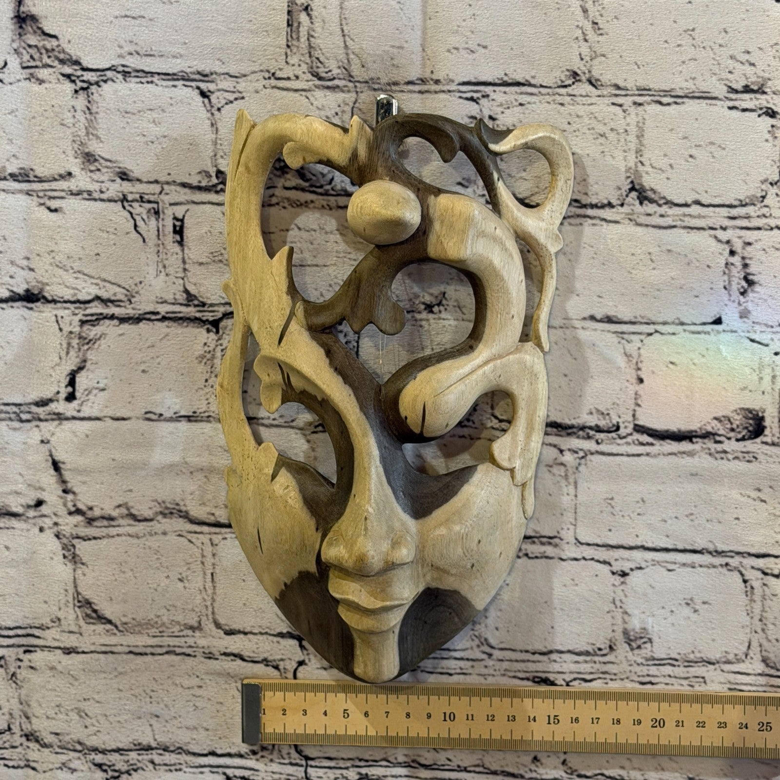 25cm Wooden Soulmate Mask Wall Art Hibiscus Wood Hand Carved Fair Trade Design 83