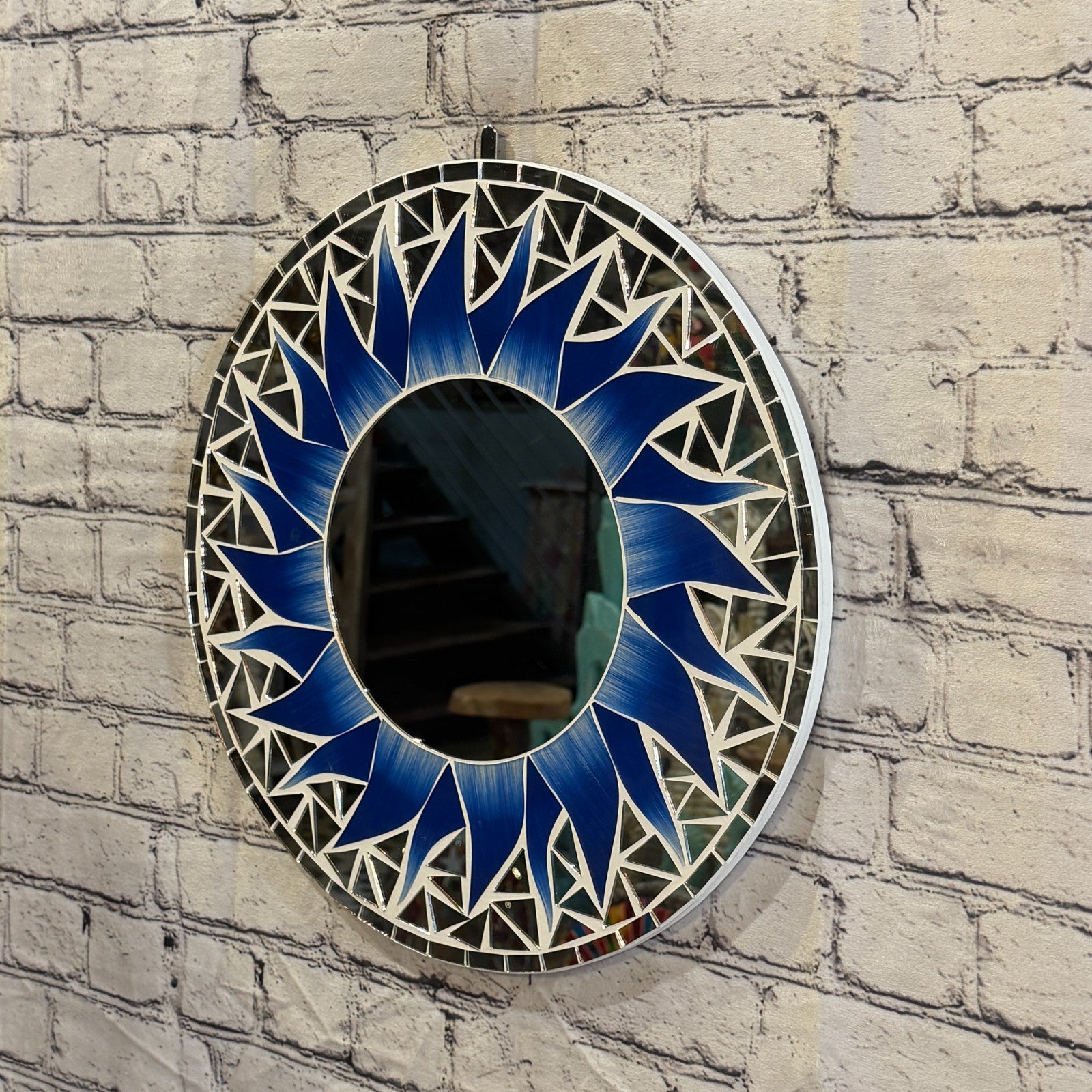 Dark Blue Sun Flame Mosaic Tile Wall Mirror 40cm x 40cm 16 Inches Handmade1