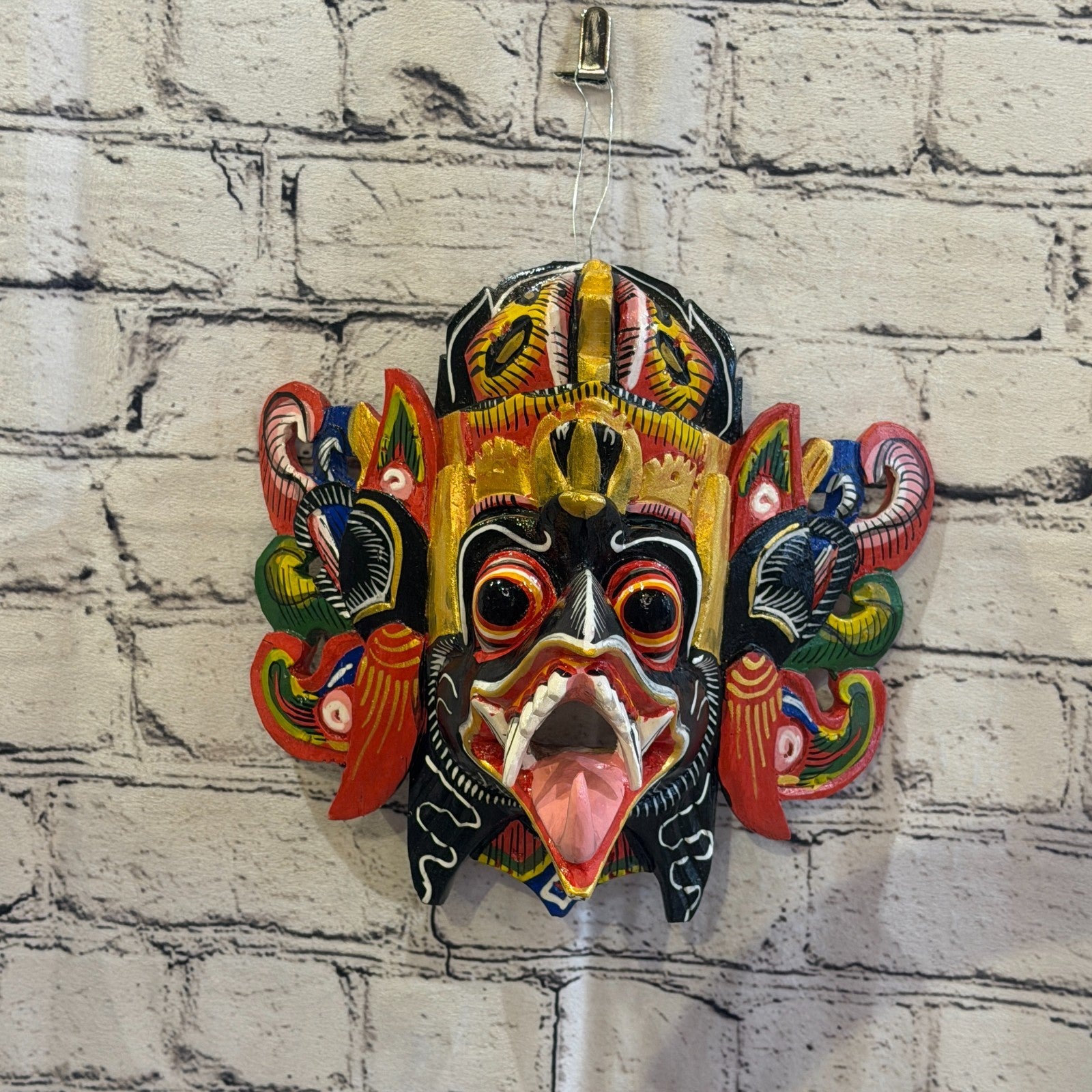 25cm Garuda Crown Black Demon Dragon Hindu Deity Wooden Hand Carved Mask Painted3