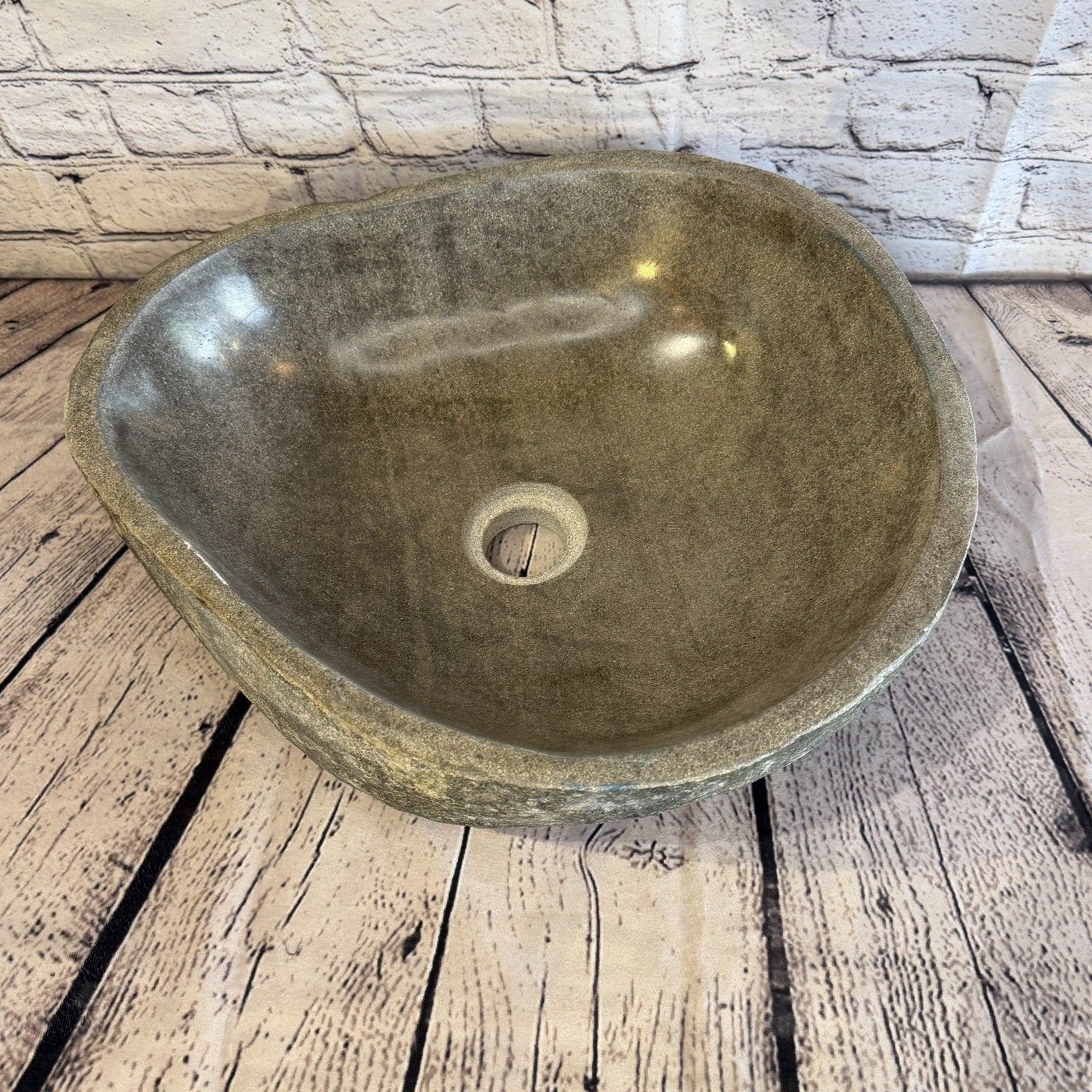 40cm x 35cm Wash Basin Bathroom Counter Top Washing River Stone Bowl Sink No 16