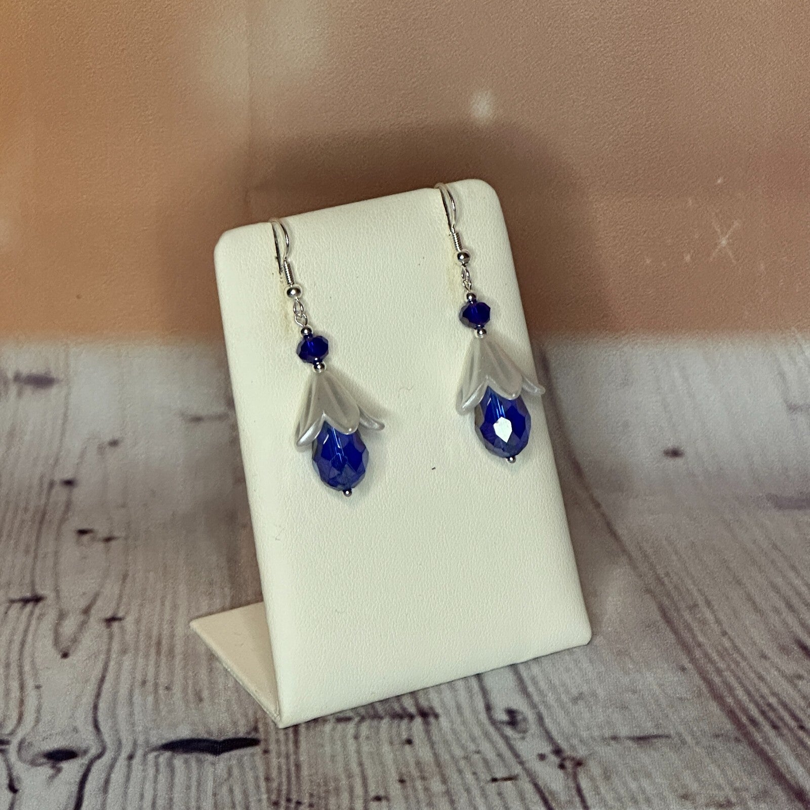 D Blue Drop Crystal Lily Flower With Dangle Drop Earrings Handmade UK Jewellery2