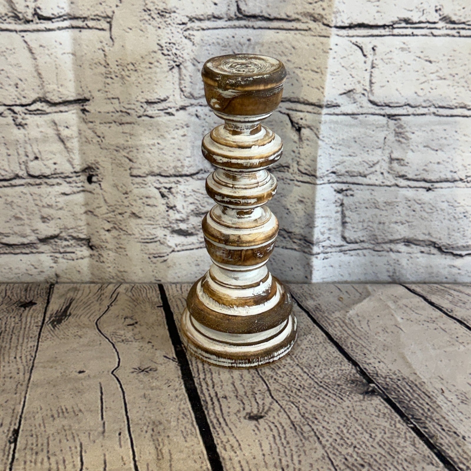 20cm x 10cm Brown Regal Wooden Vintage Style Candle Stand Shabby Pillar Holders0