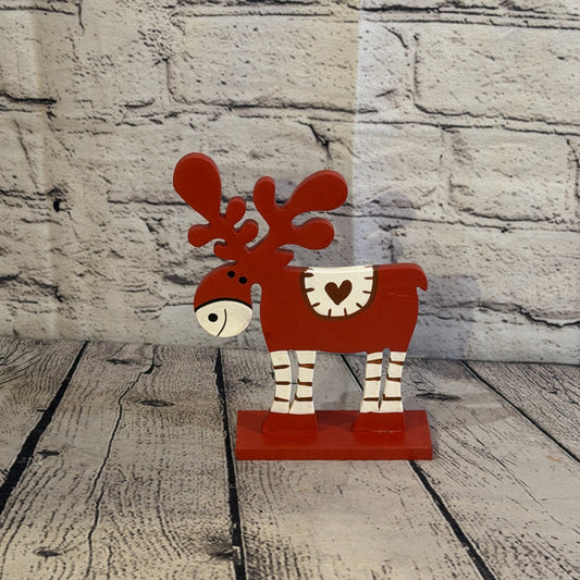 18cm x 10cm Red Heart Handcrafted Wood Reindeer Xmas Christmas Ornament Antlers0