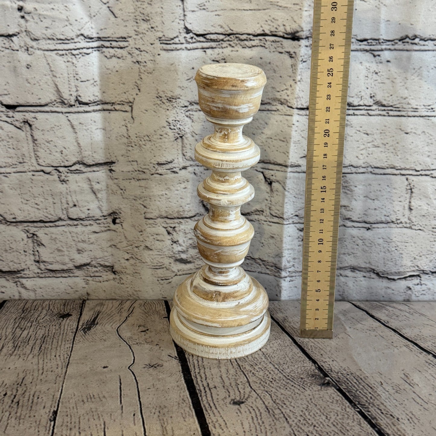 25cm x 10cm White Regal Wooden Vintage Style Candle Stand Shabby Pillar Holders3