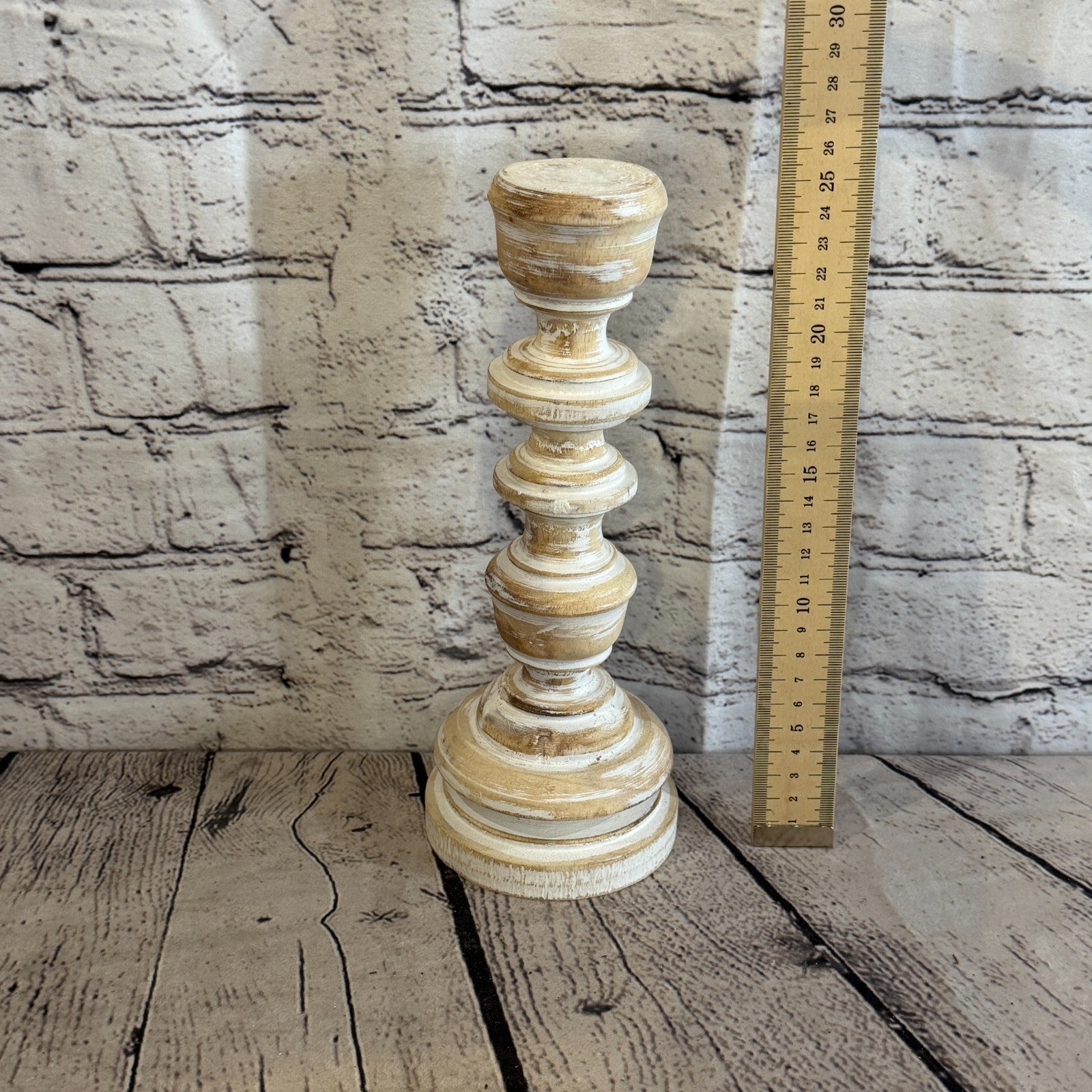 25cm x 10cm White Regal Wooden Vintage Style Candle Stand Shabby Pillar Holders3