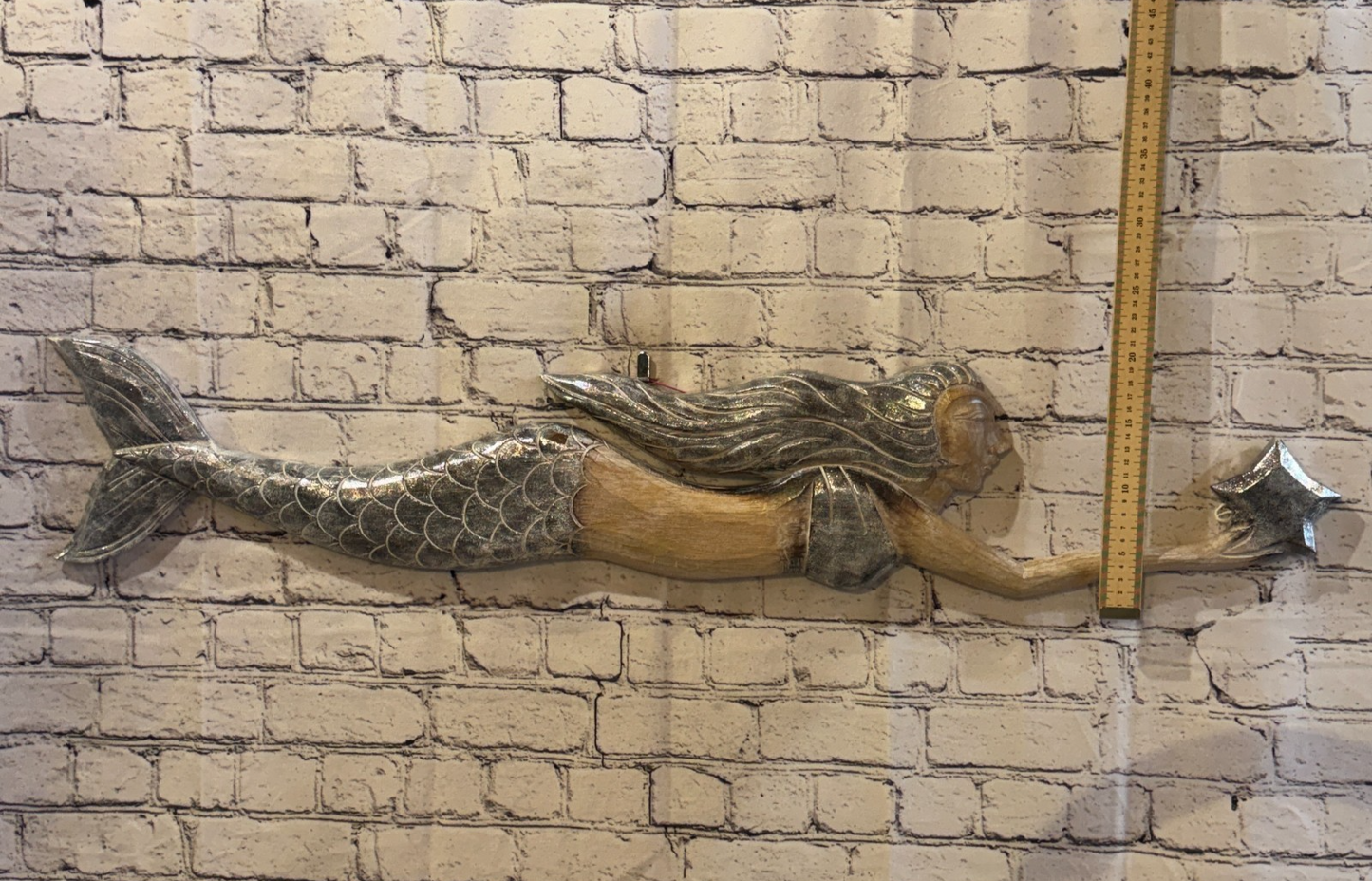 100cm Brown Wooden Mermaid Wall Decor Beach Art Hanging Mermaid Plaque Nautical4