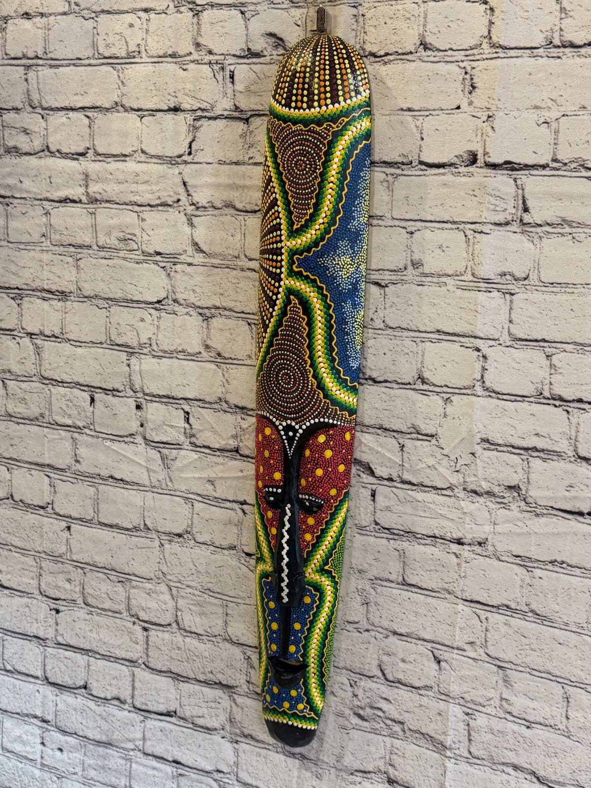 80cm Mask Carved Wooden Dot Painted Ethnic Tribal Tiki Wall Art No 3 New1