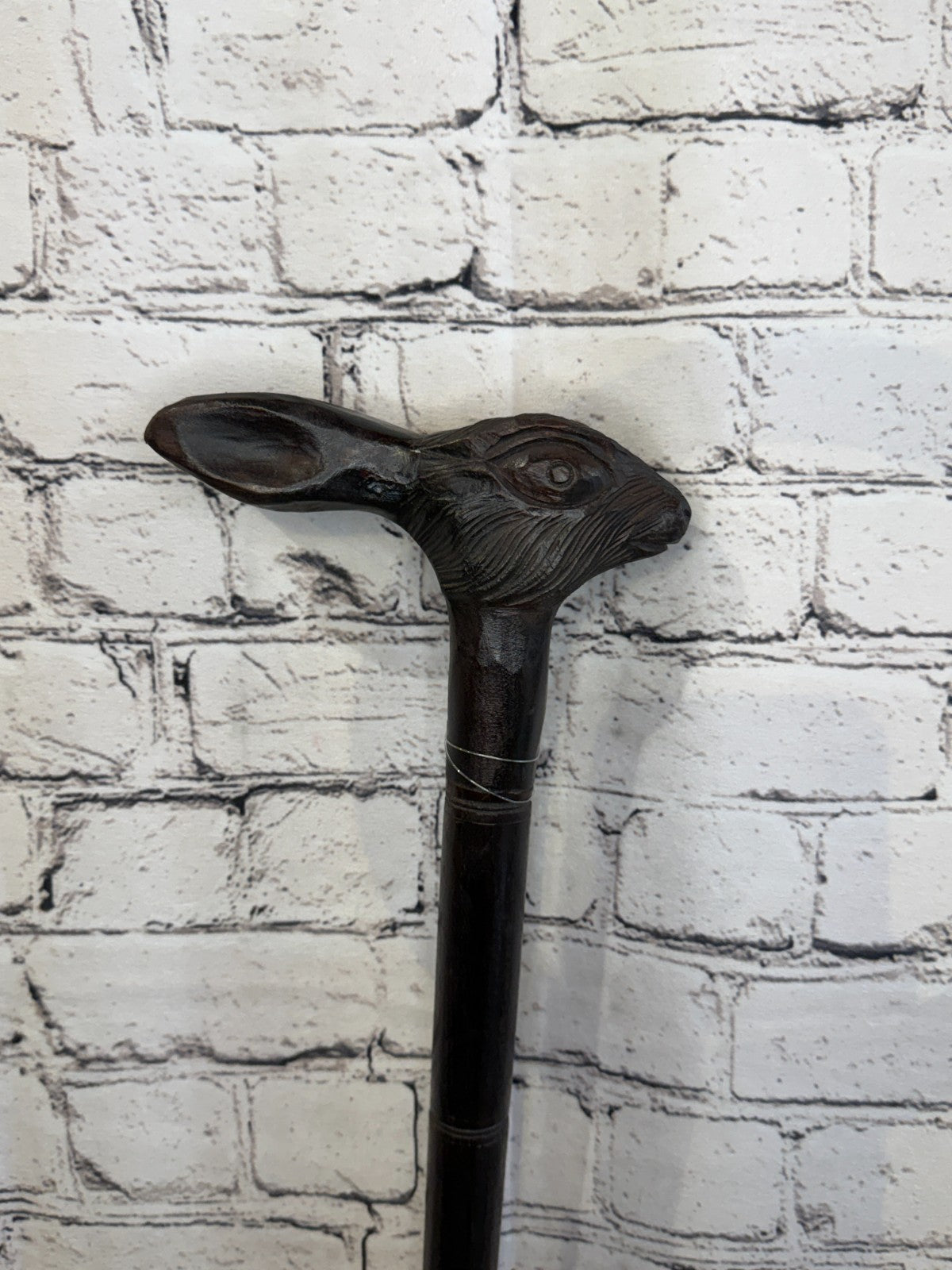 Rabbit Hare Head 90cm Tribal African Walking Stick Cane Hand Carved Dark Wood0