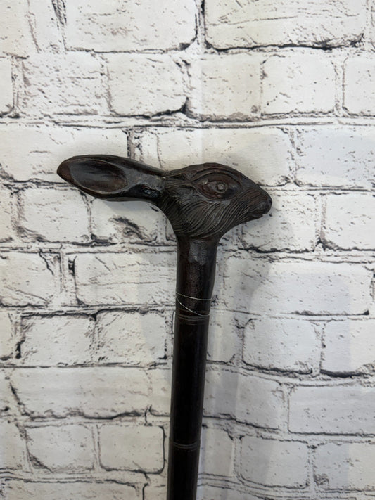 Rabbit Hare Head 90cm Tribal African Walking Stick Cane Hand Carved Dark Wood0
