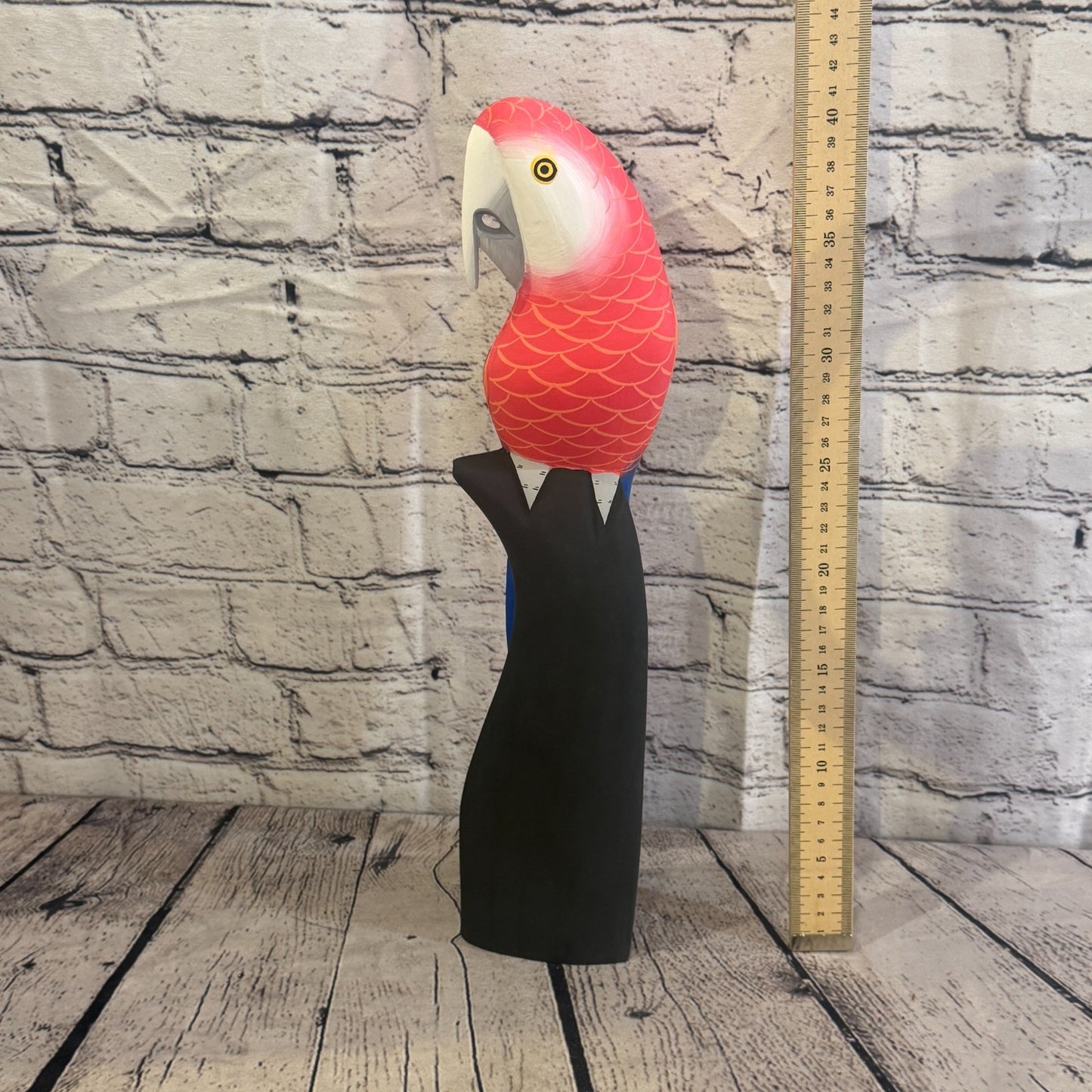 40cm Bright Red Parrot Bird Ornament Statue Fair Trade Hand Made Carved Wood5
