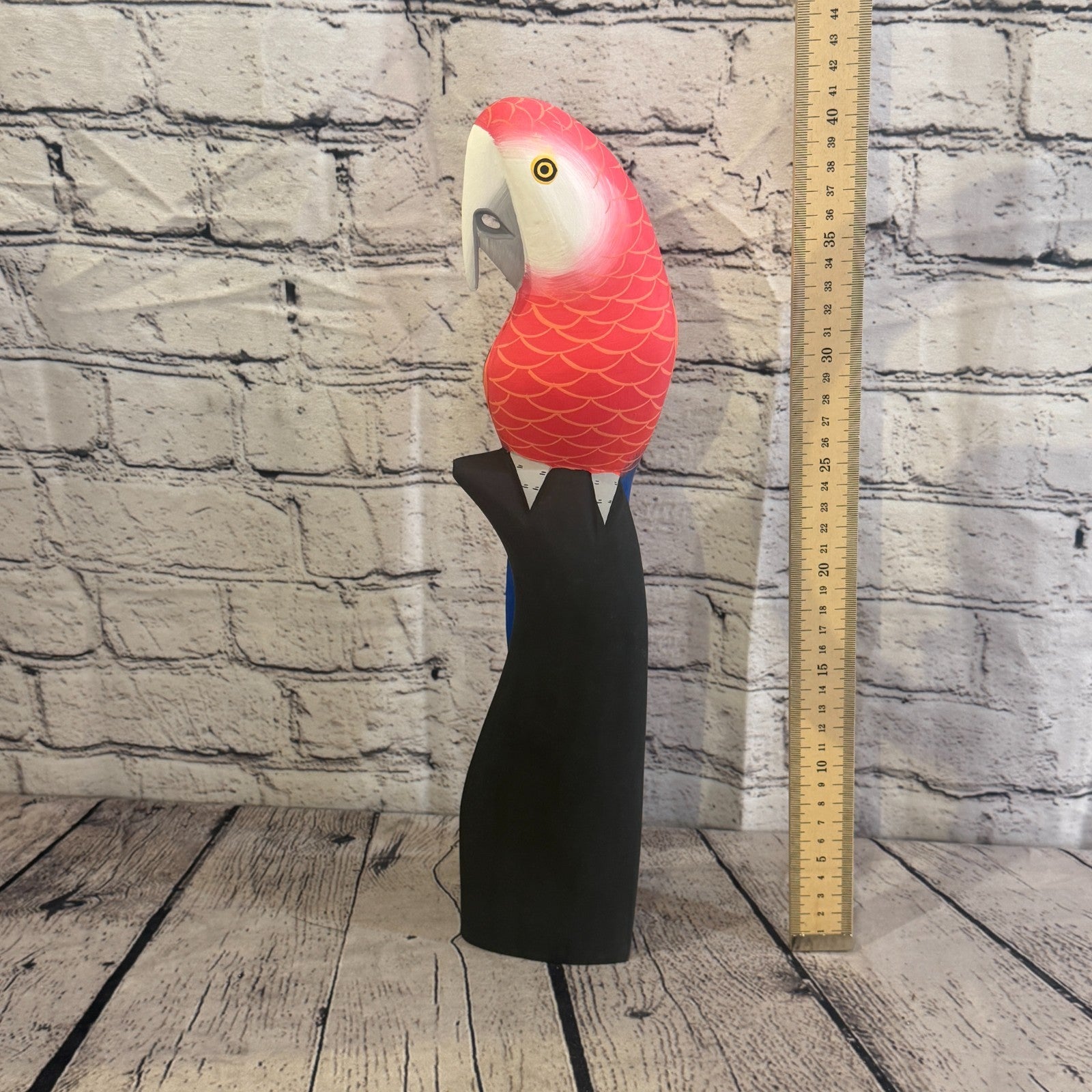 40cm Bright Red Parrot Bird Ornament Statue Fair Trade Hand Made Carved Wood5