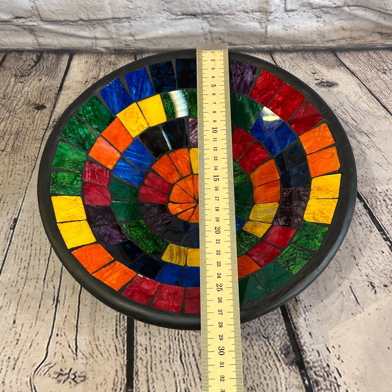28cm Rainbow Blocks Round Mosaic Handmade Ceramic Glass Tile Bowl Fruit2