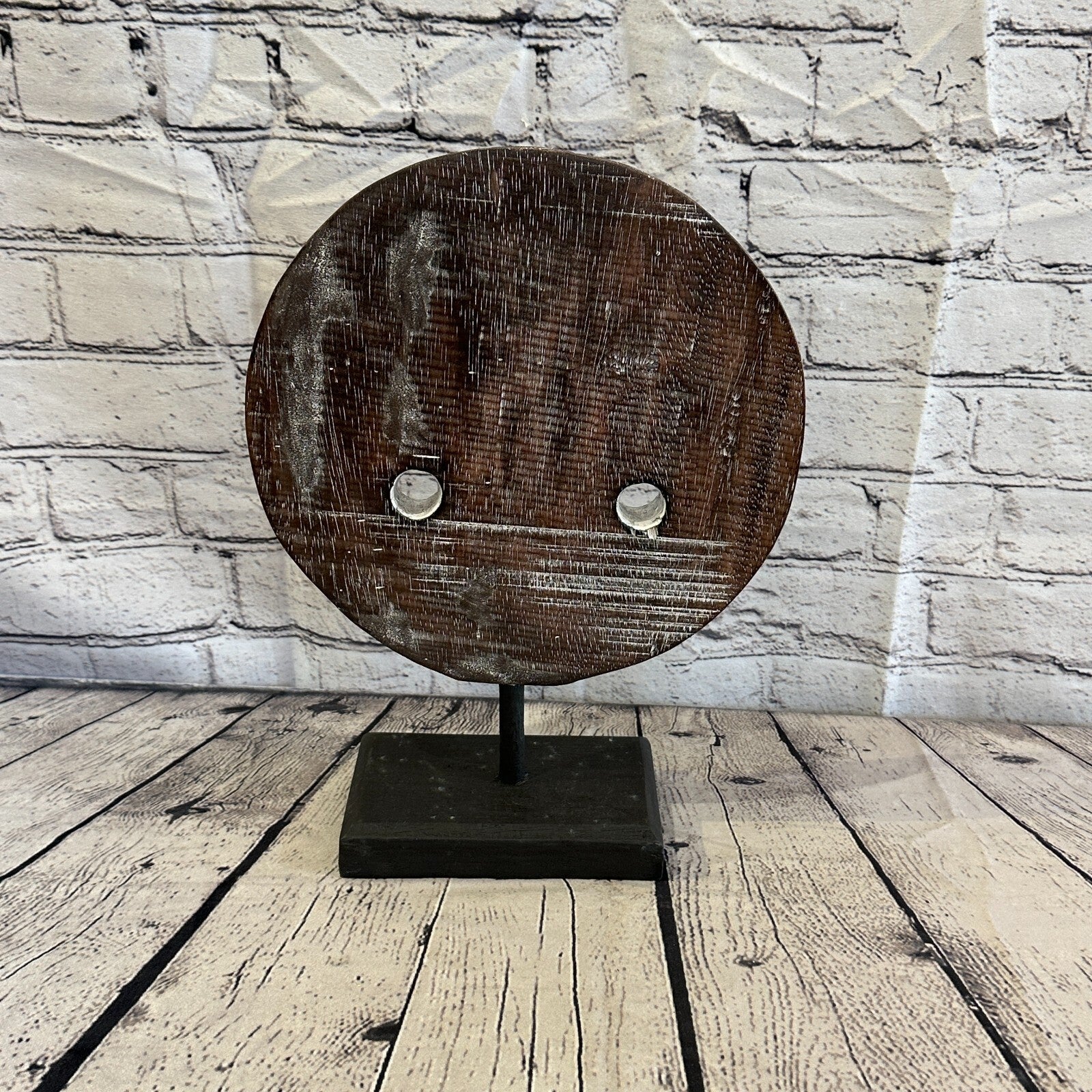 35cm x 25cm  Wooden Tribal Primitive Black Mask Stand Sculpture Statue Art4