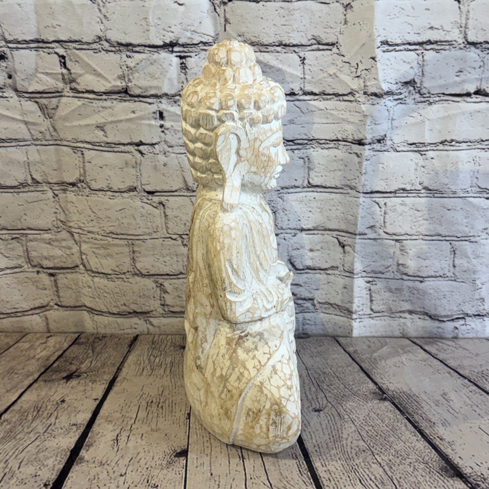 40cm White Meditating Buddha Ornament Sculpture Statue Buddhas Hand Carved Wood3