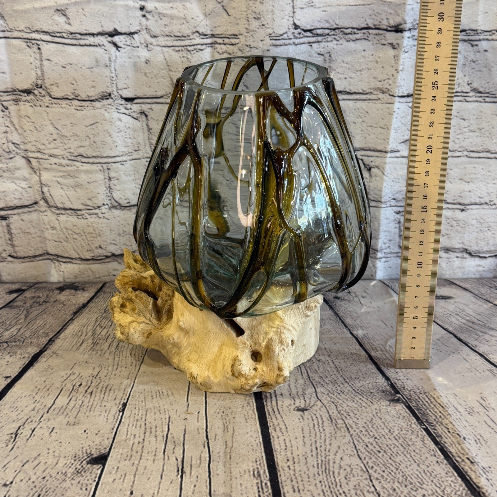 30cm Tall Brown Streak Melted Glass Wood Decorative Vase Glass Sculpture Crafted4