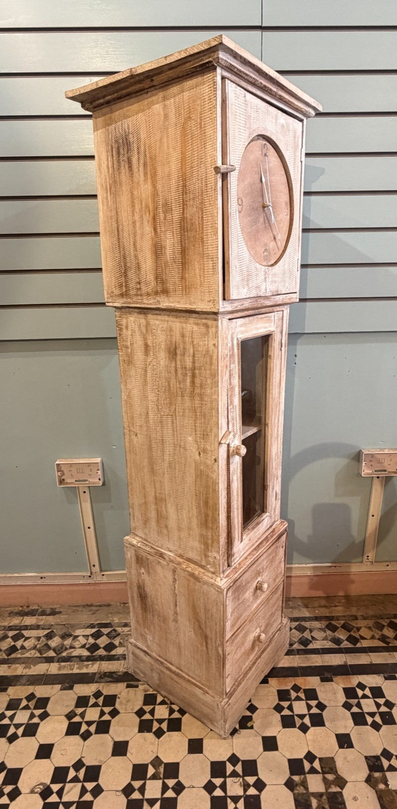 150cm x 40cm x 35cm White Clock Shelf Wooden Cabinet Living Storage Furniture2