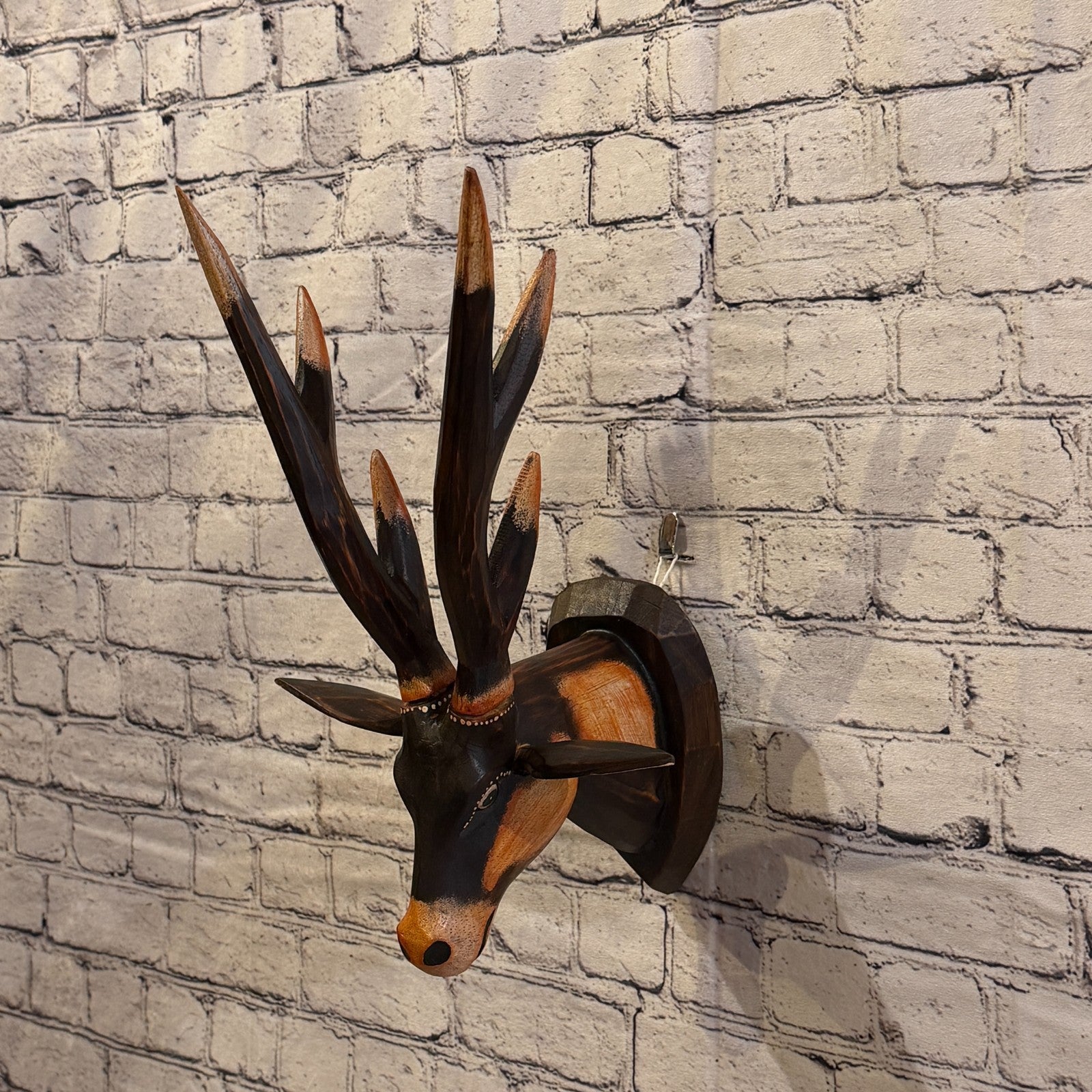 40cm x 25cm Elk Brown Carved Fair Trade Wooden Animal Wall Art Wall Hang Mask1
