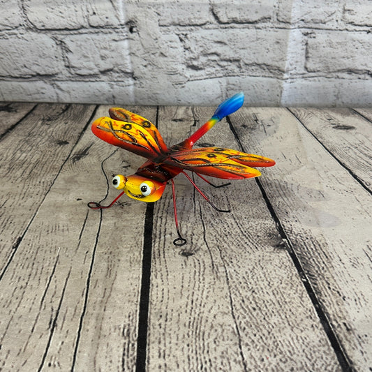 20cm x 15cm Yellow Dragonfly Bug Metal Tin Wall Hanging Ornament Painted Statue0