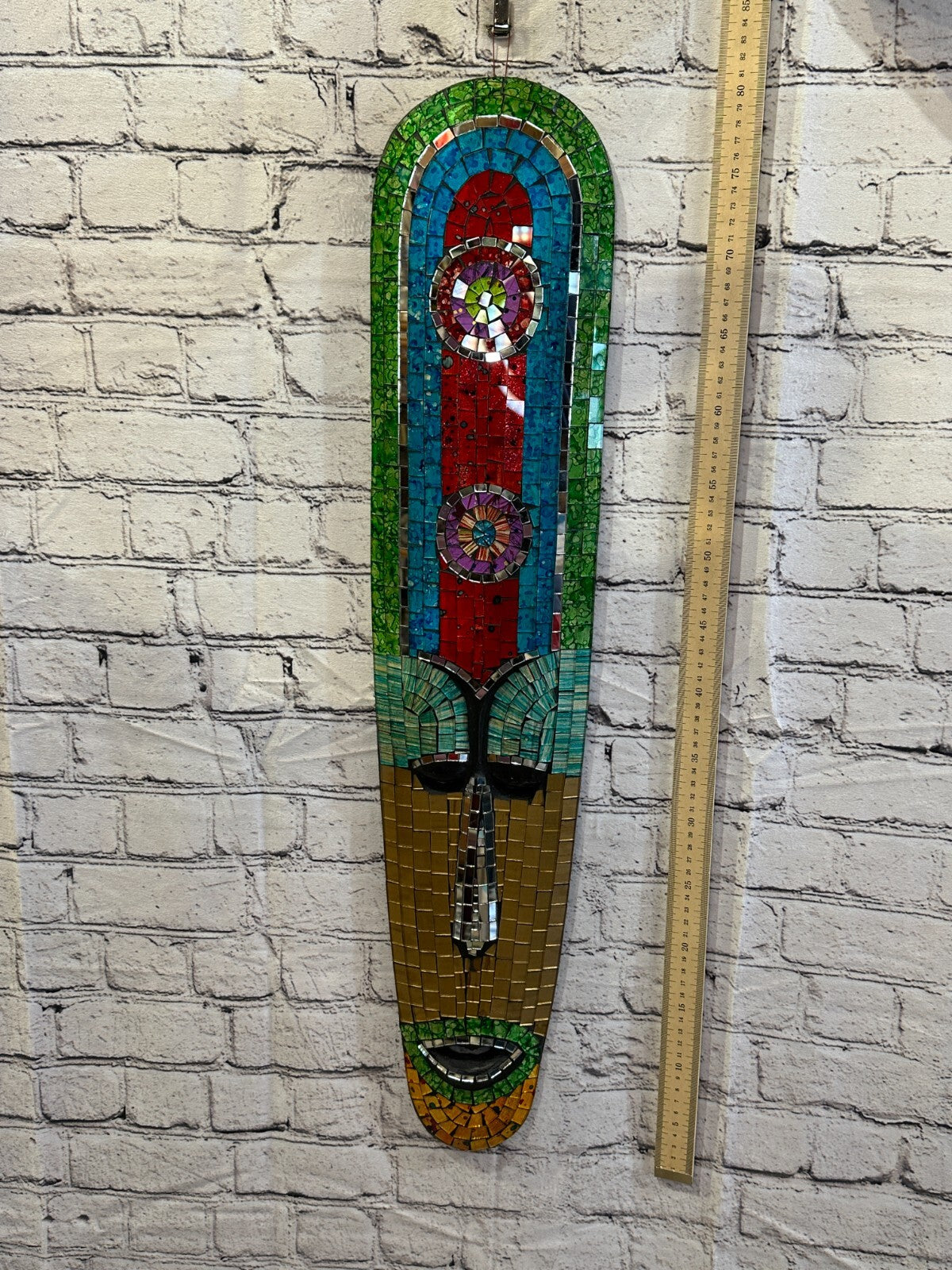 80cm Mosaic Mirror Mask Carved Painted Ethnic Tribal Wall Art Handmade Design 33