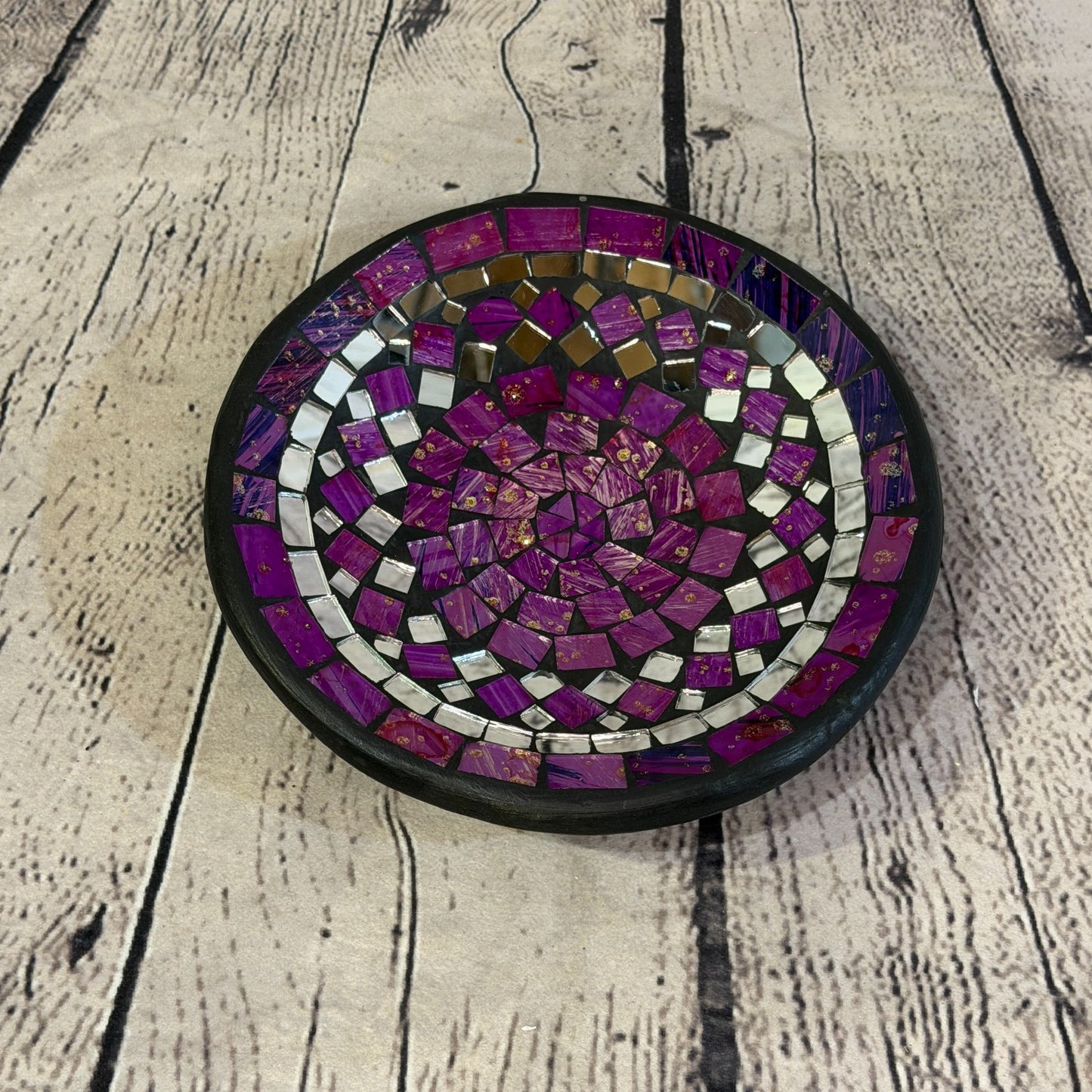 20cm Purple Round Mirror Mosaic Handmade Ceramic Glass Tile Bowl Fruit0