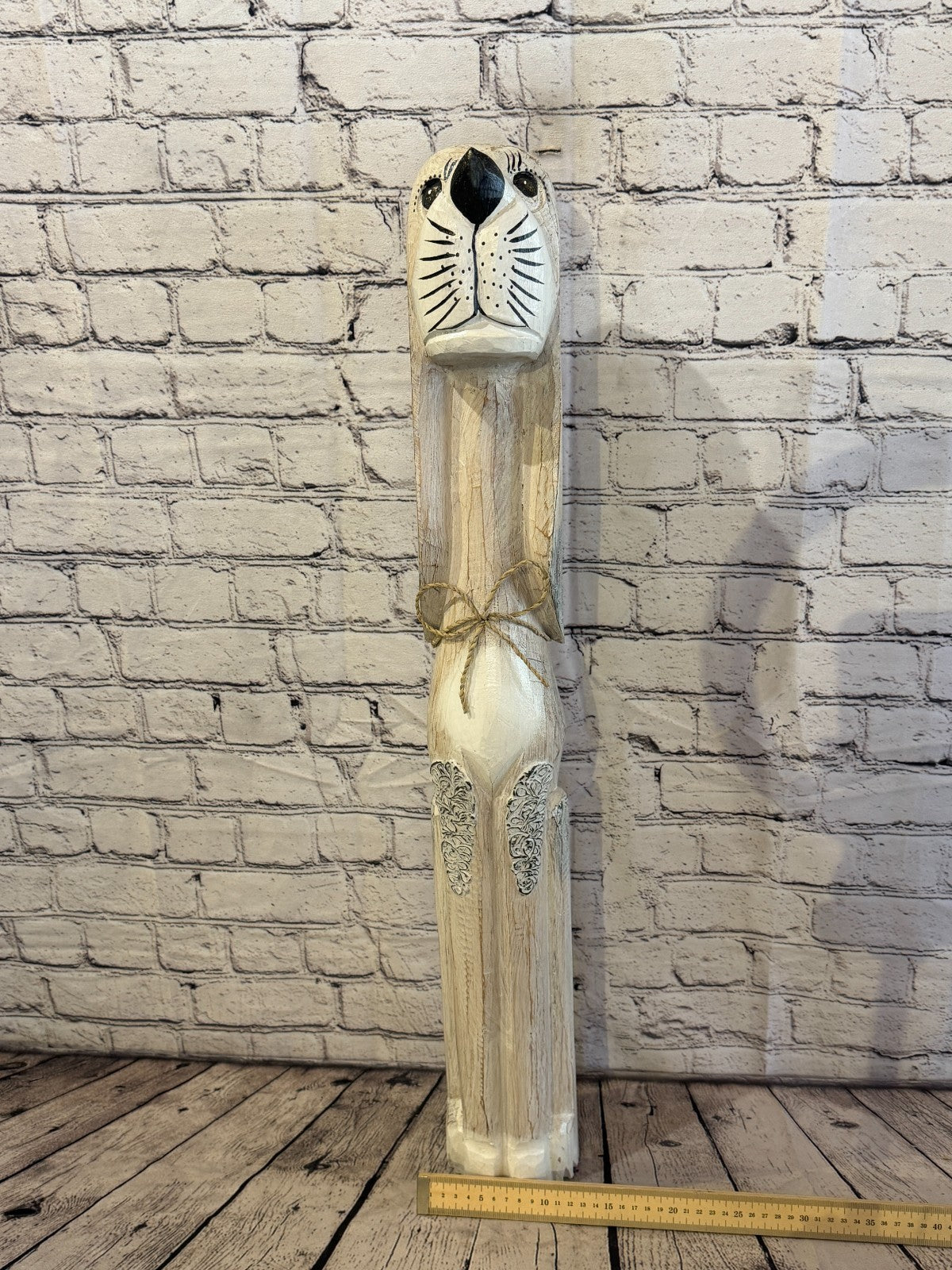 80cm White Wooden Shabby Dog Statue Ornament Fair Trade Handcarved6