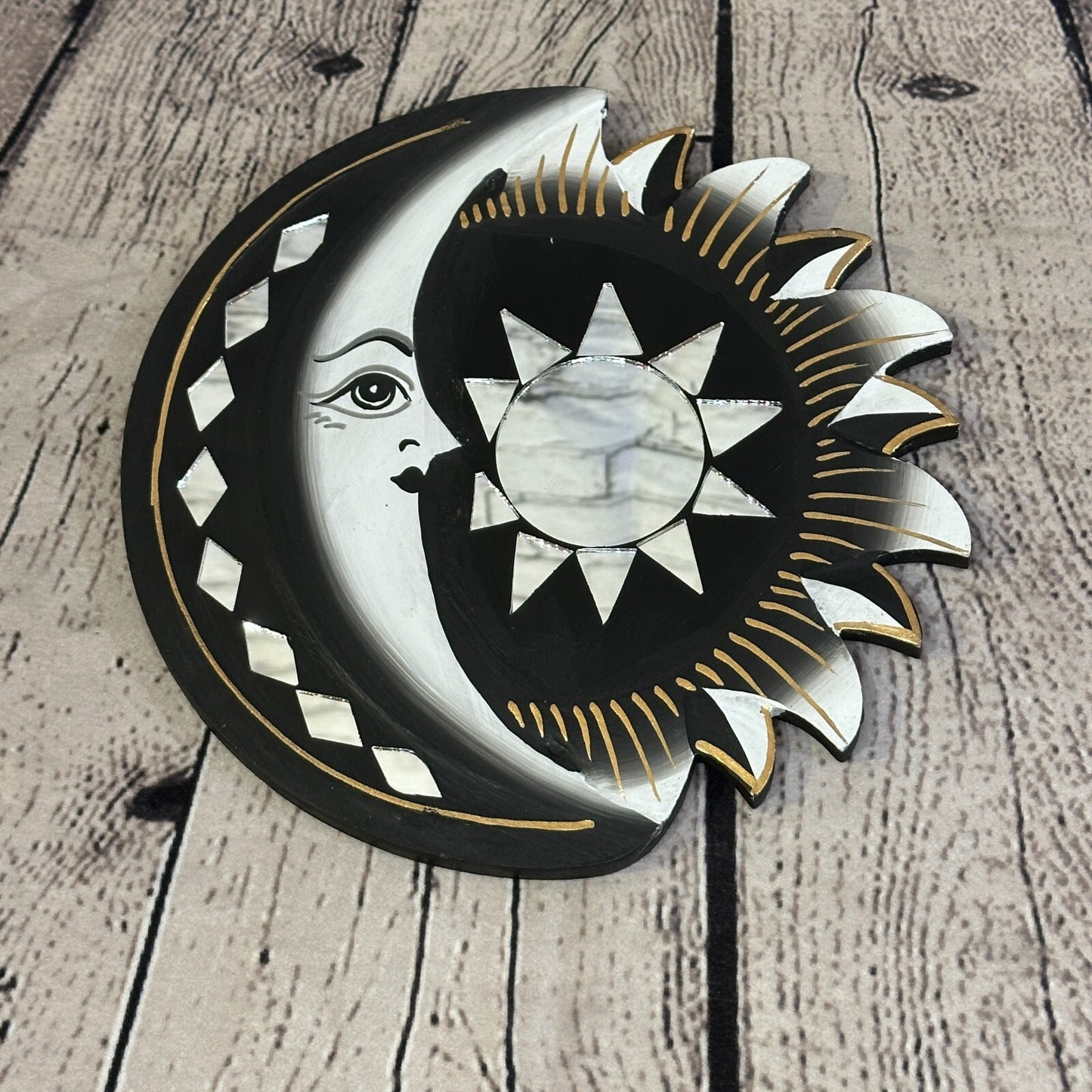 Black Half Moon Mosaic Tile Wall Mirror 20cm x 20cm 8 Inches Handmade Fairtrade2