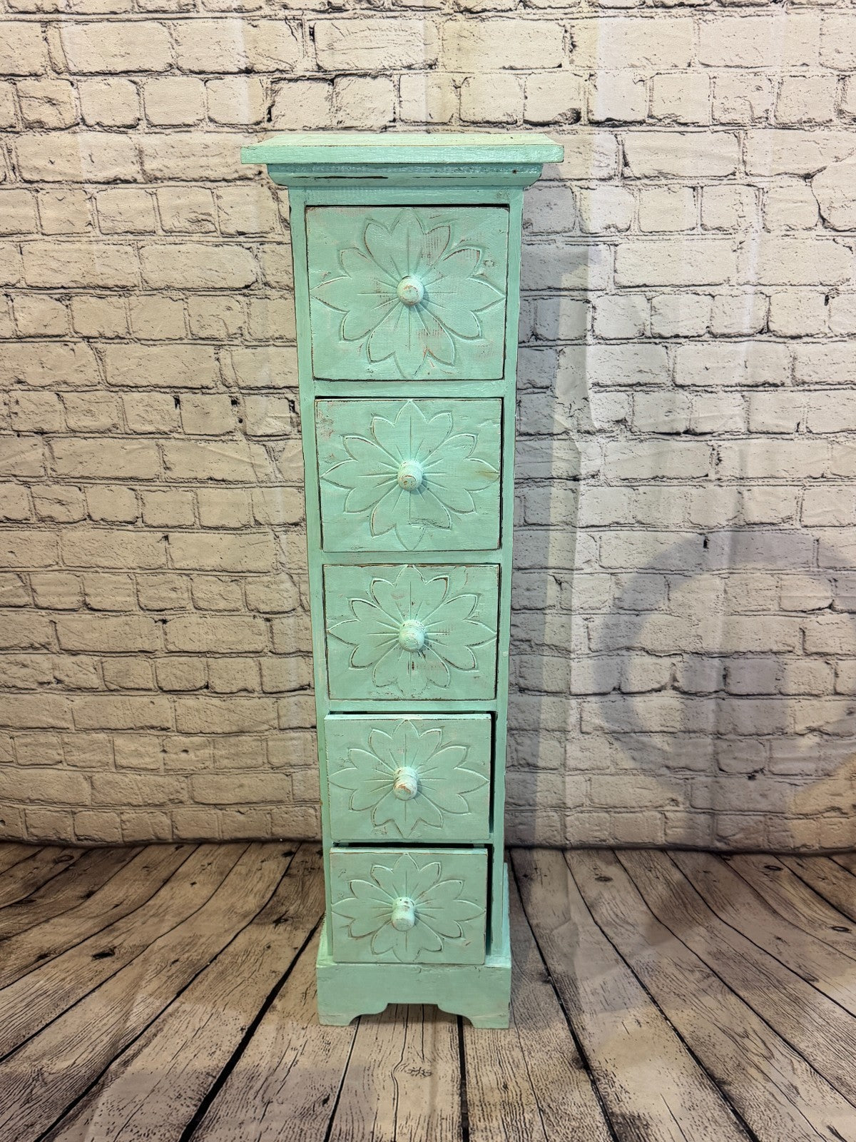 100cm x 25cm Blue 5 Draw Pillar Wooden Side Cabinet Living Storage Furniture1