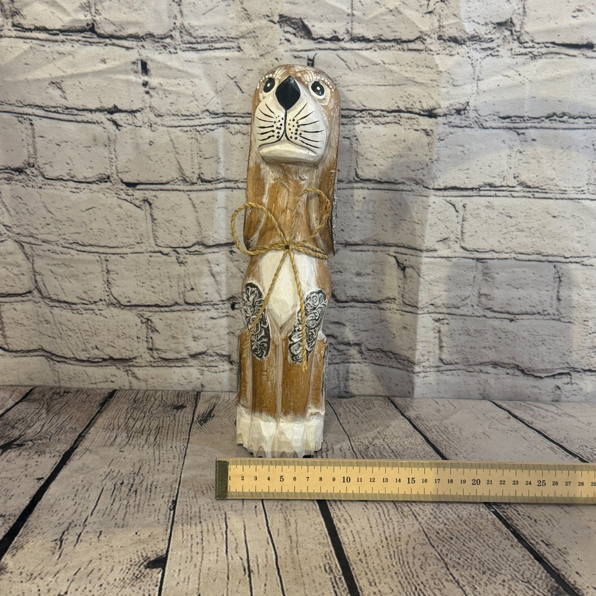 30cm Light Brown Wooden Shabby Dog Statue Ornament Fair Trade Handcarved6