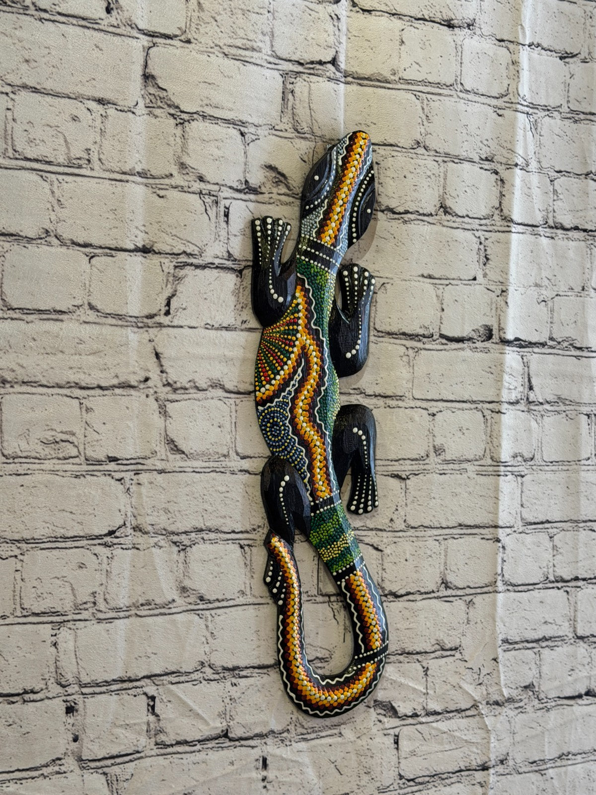 50cm Gecko Carved Wooden Dot Painted Ethnic Tribal Tiki Wall Art No 3 New0