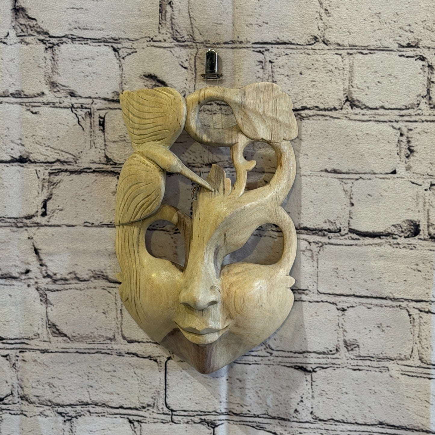 25cm Wooden Soulmate Mask Wall Art Hibiscus Wood Hand Carved Fair Trade Design 50