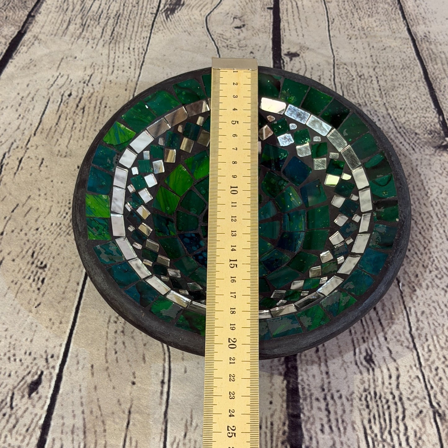 20cm Green Round Mirror Mosaic Handmade Ceramic Glass Tile Bowl Fruit2