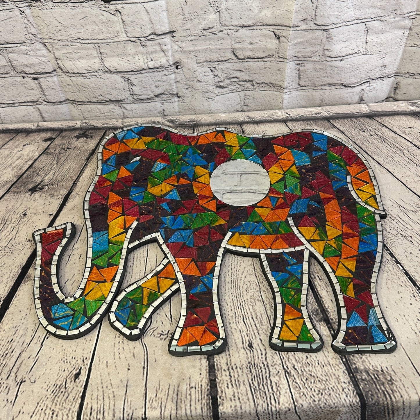 Rainbow Standing Elephant Mosaic Tile Wall Mirror 50cm x 35cm Handmade New2