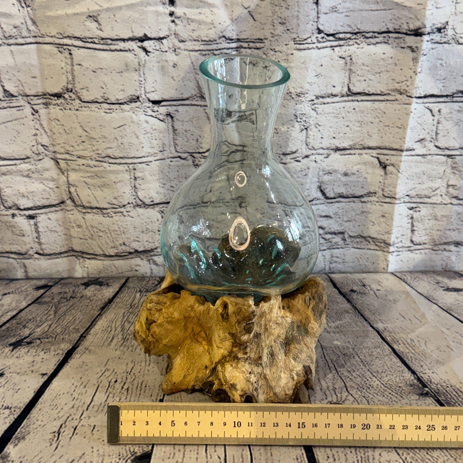 30cm Tall Bottle Vase Colour Melted Glass Wood Decorative Vase Glass Sculpture6