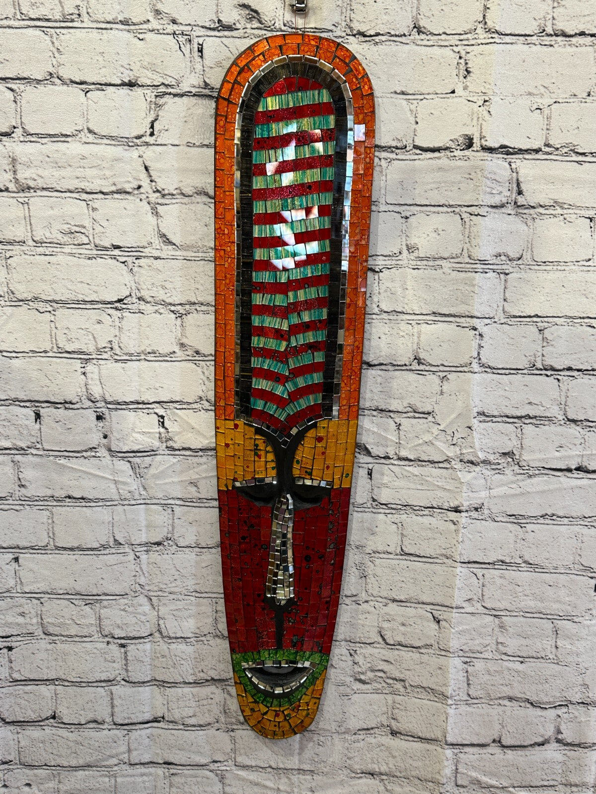 80cm Mosaic Mirror Mask Carved Painted Ethnic Tribal Wall Art Handmade Design 92