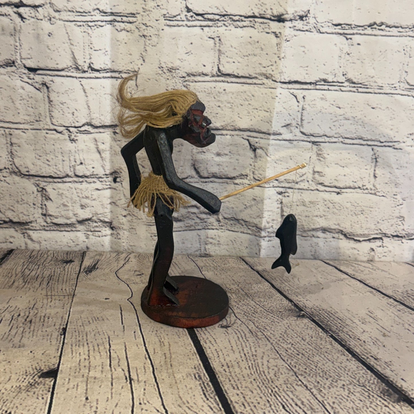 20cm Fisher With Catch African Tribal Warrior Man Figure Statue Wood Hand Carved3