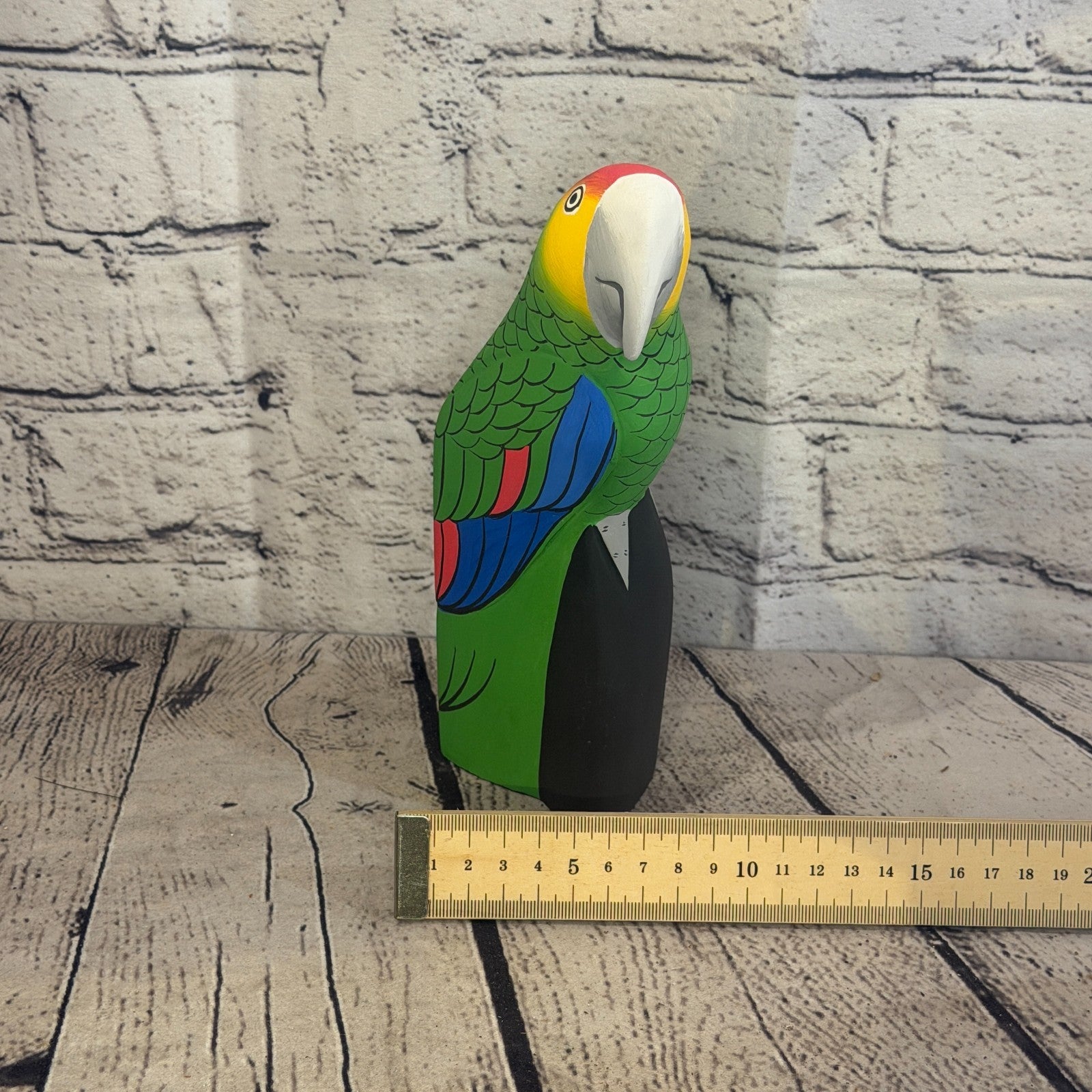20cm Bright Green Parrot Bird Ornament Statue Fair Trade Hand Made Carved Wood7